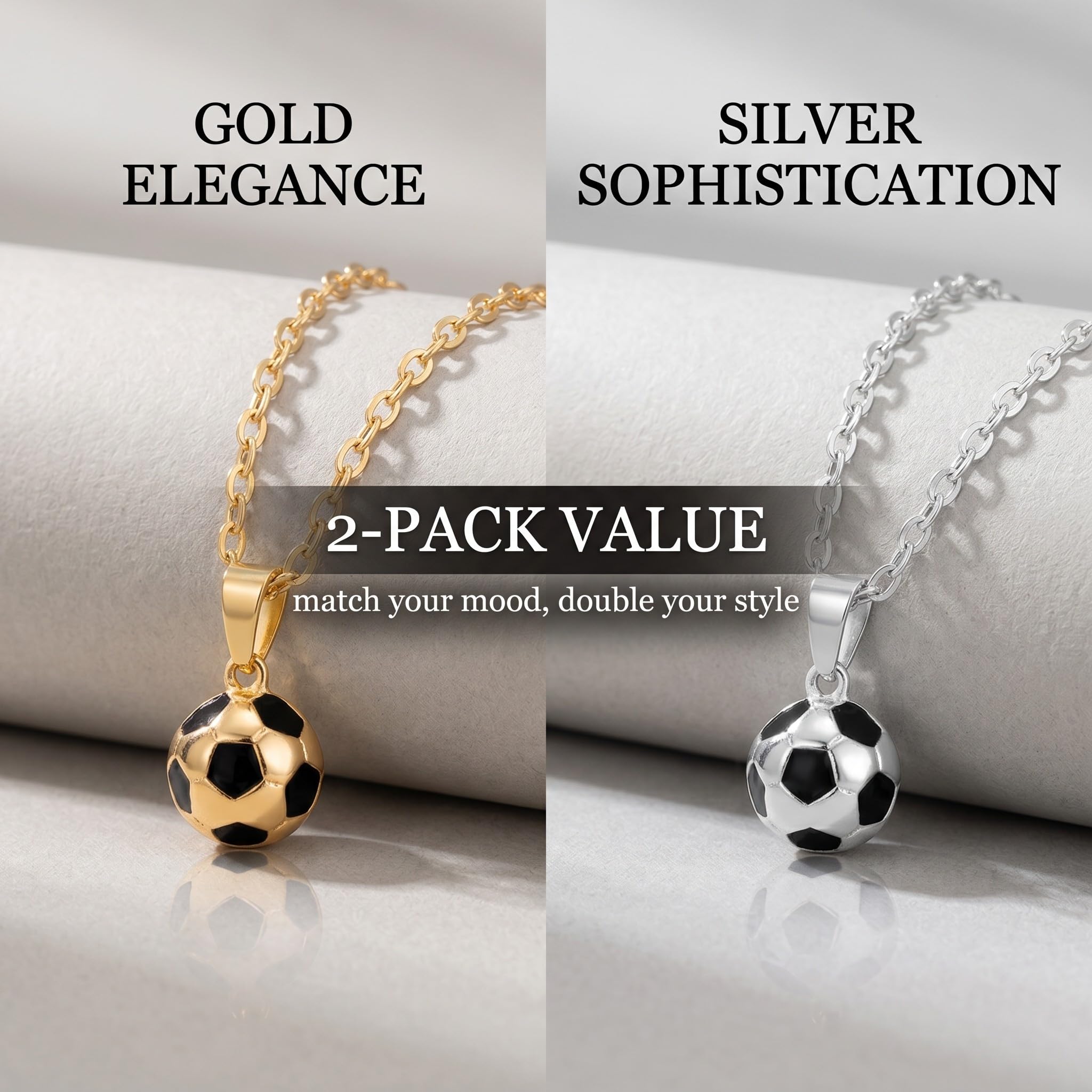 2 colliers avec pendentif football en alliage (or + argent), football accessoire et accessoire foot, cadeau foot idéal comme idée cadeau fan de foot, cadeau garcon pour enfants et supporters