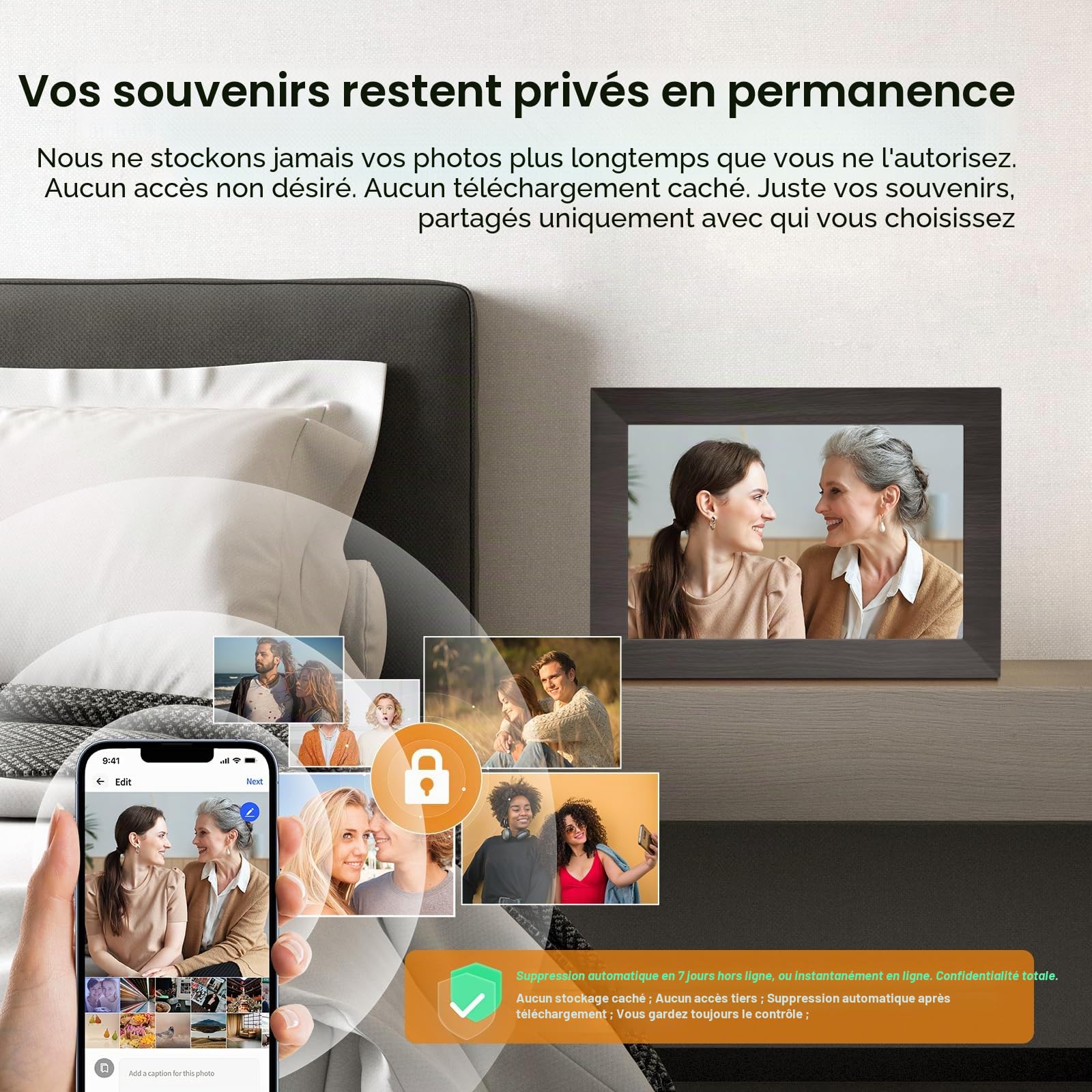 Cadre Photo Numérique 10 Pouces, WiFi intégré en mémoire de 32 Go, Cadre électronique avec écran Tactile IPS, Rotation Automatique, Partage Facile de Photos ou de vidéos Via Application