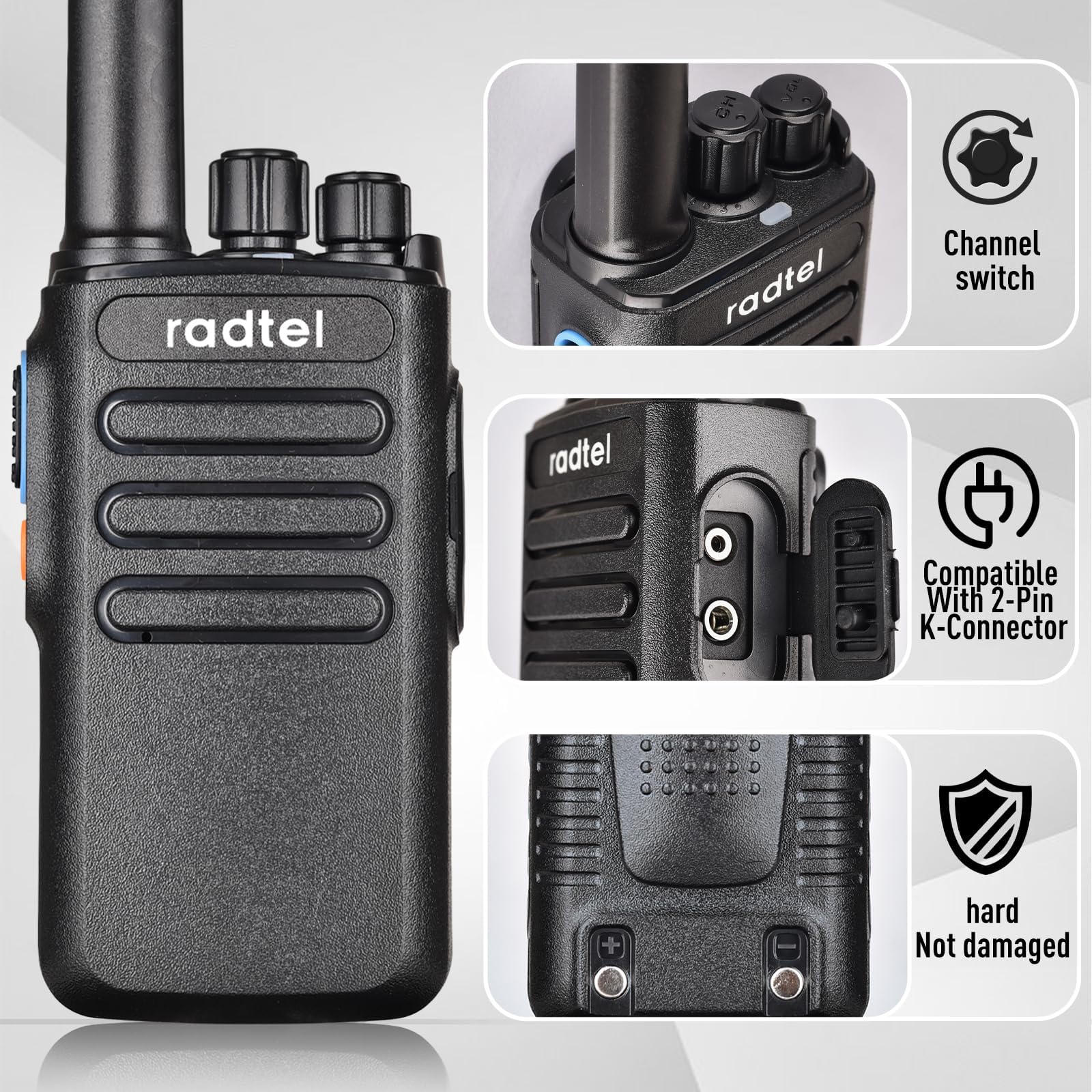 Radtel RT16 PMR446 Walkie Talkie Ricaricabile 16 Canali Radio Senza Licenza CTCSS DCS Walky Radio con Ricarica USB-C per Costruzione Ristorante Supermercato (2 Pack)