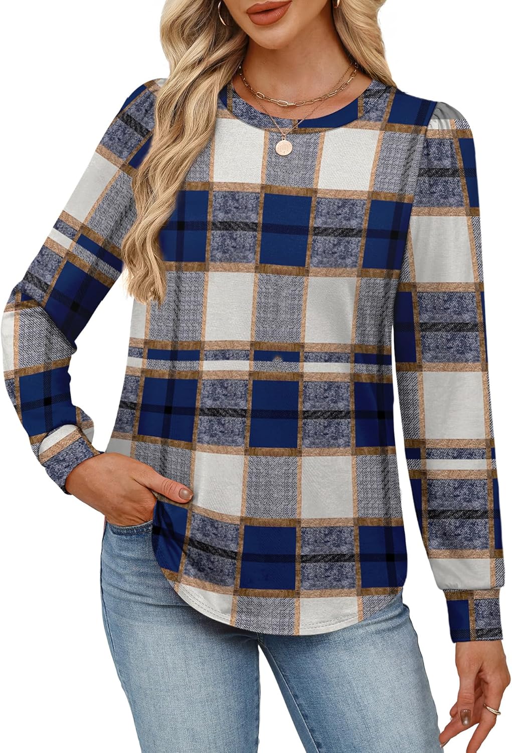 Alaroo Womens Long Sleeve Shirts 2025 Fall Tunic Tops Crewneck Blouses Print - Image 3