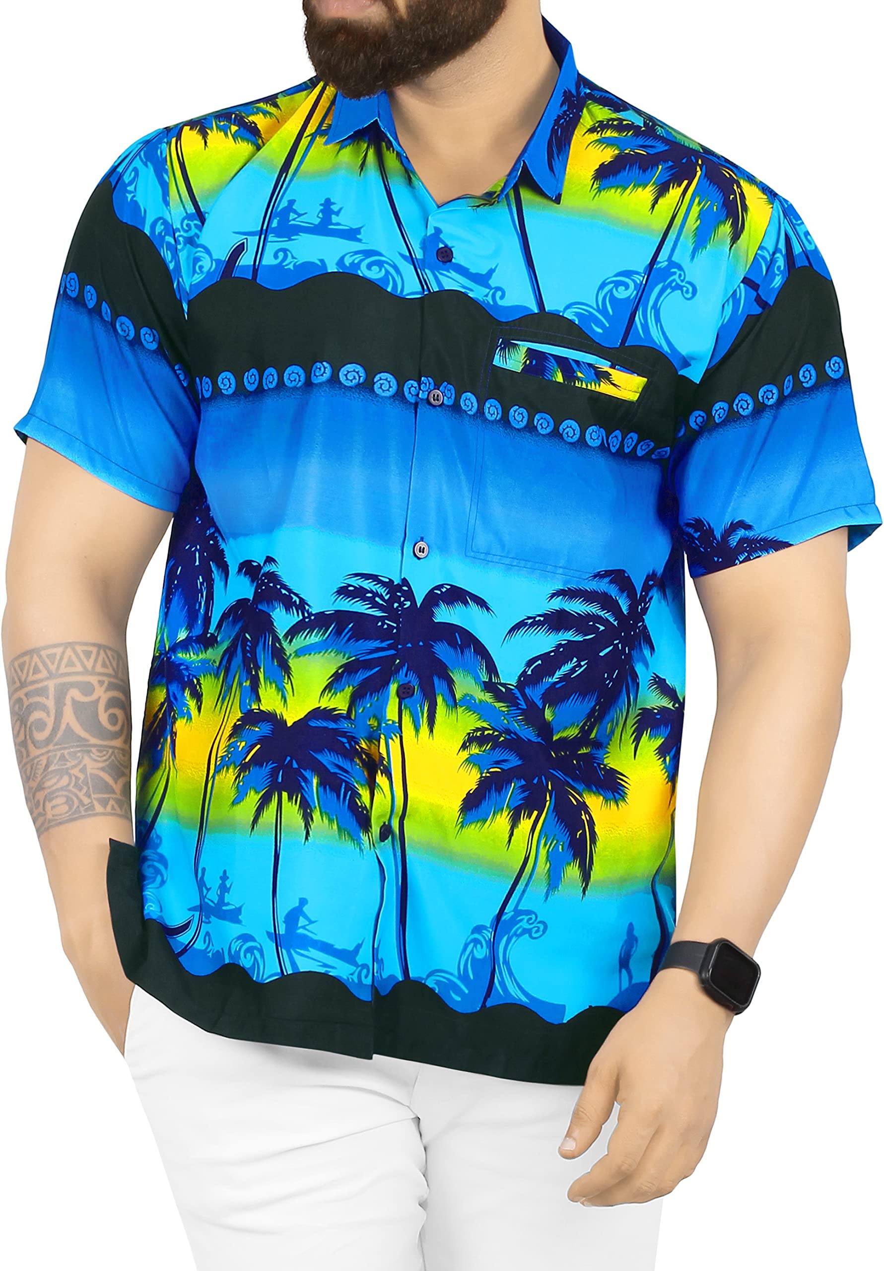 LA LEELA Men's Hawaii Shirt Button Down Cruise