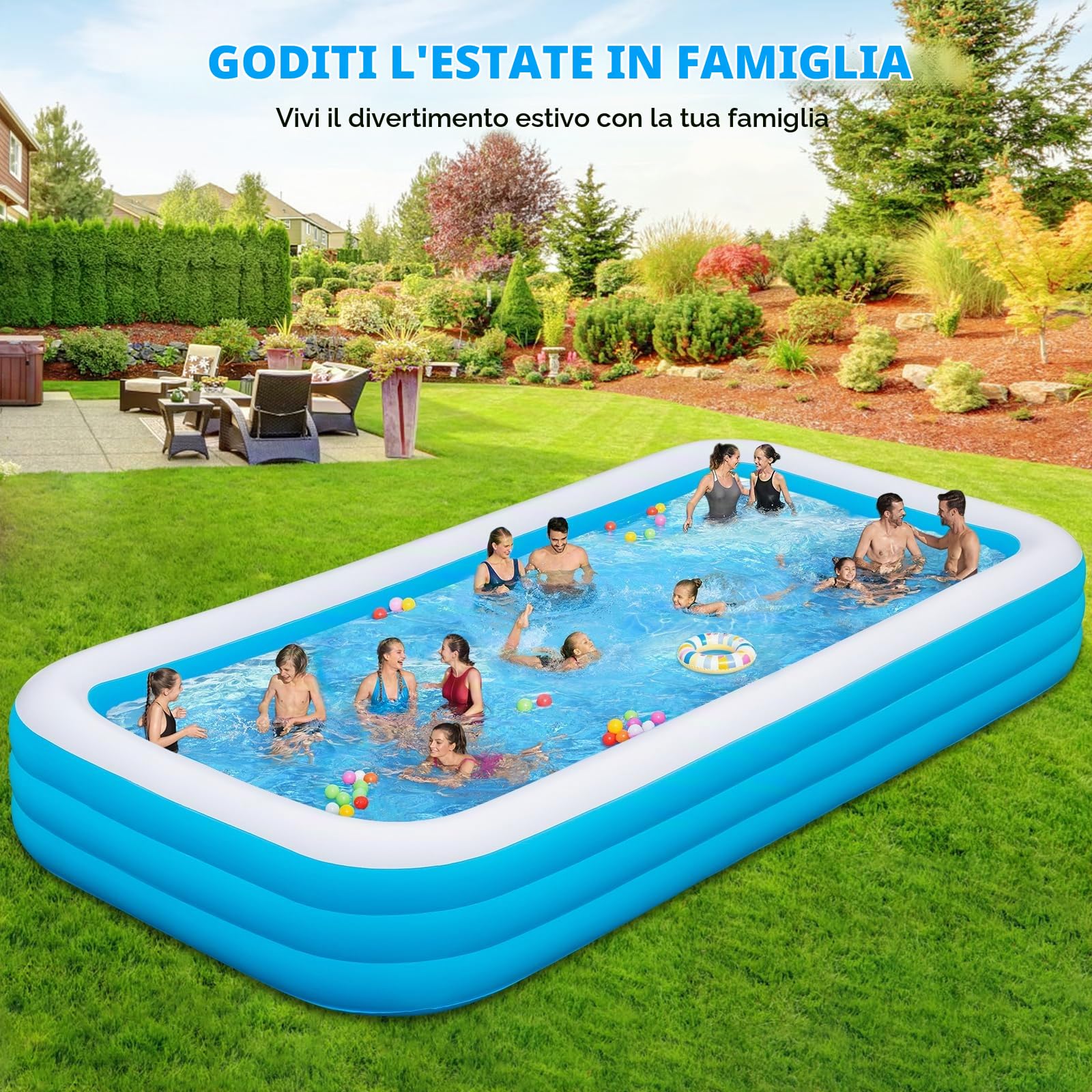 Piscina gonfiabile extra large per adulti, 457 x 193 x 55 cm, piscina spessa di grandi dimensioni con pompa ad aria, piscine grandi per cortile, giardino, prato, interno