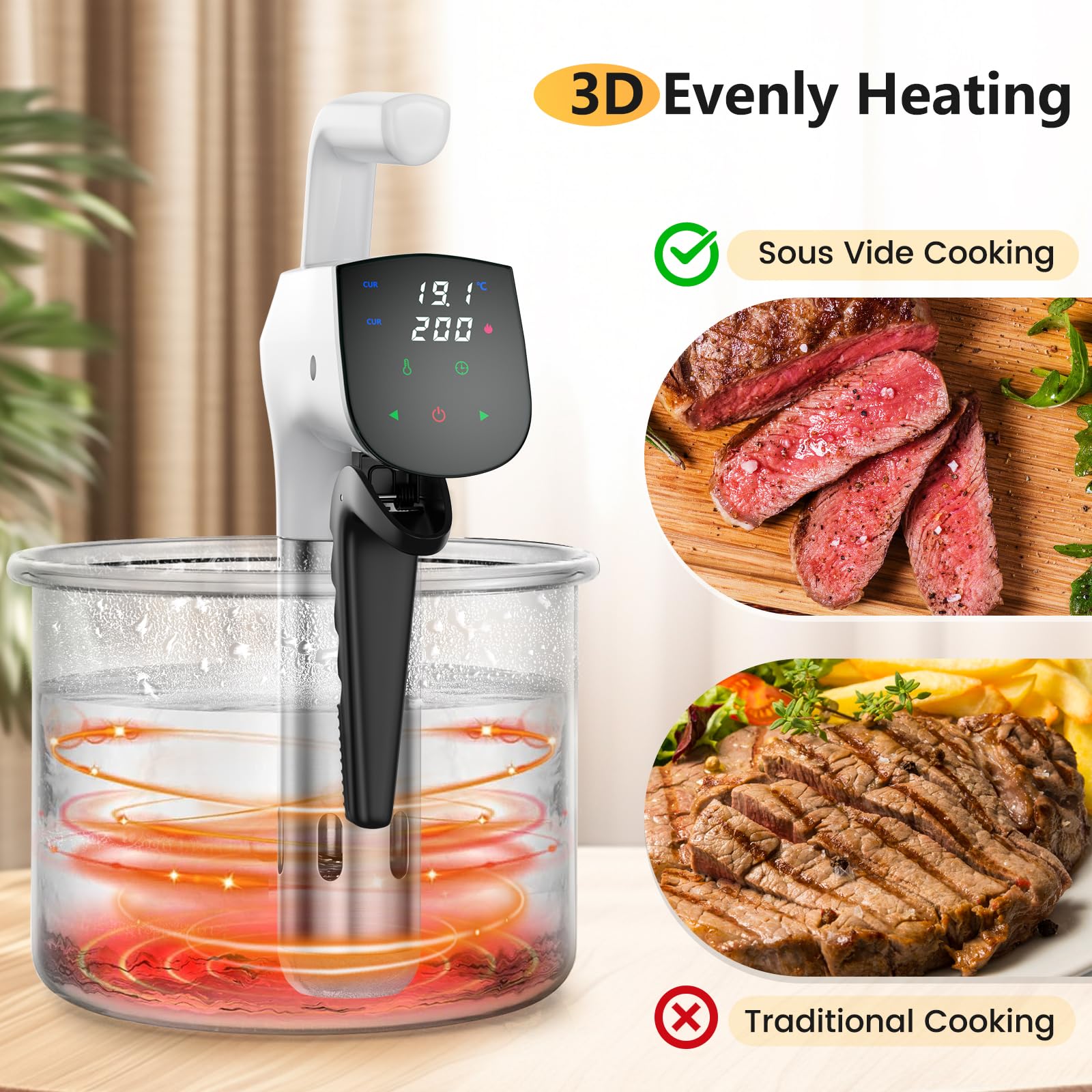 Thermoplongeur WLAN Cuiseur Sous Vide,thermoplongeur Sous Vide,Cuisson Basse Température,Contrôle Précis de la Température,Cuisson De Réservation App