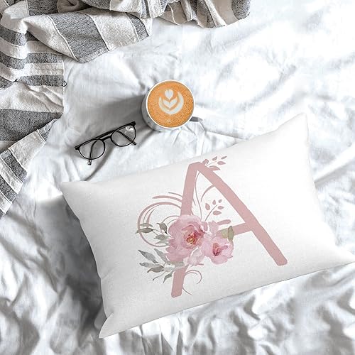 Miniatura 5 de Fundas de almohada del alfabeto A, 14 x 20 pulgadas, fundas de almohada con monograma floral rosa, fundas de almohada con letra A, funda de almohada