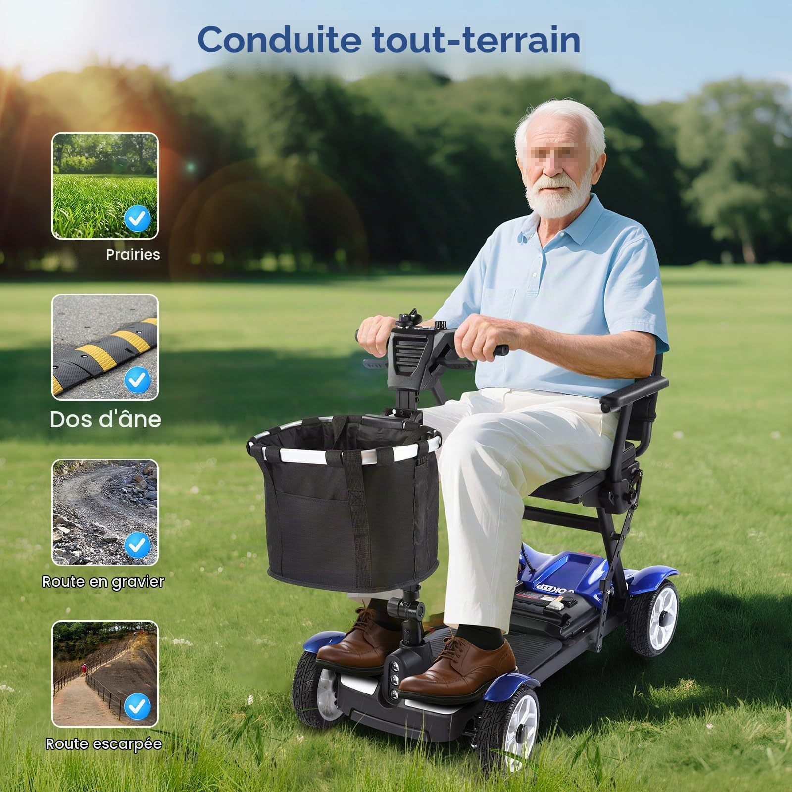 Scooter De Mobilité À 4 Roues,Scooter De Mobilité Motorisé Pour Personnes Âgées,Scooter De Mobilité Pour Coffre De Voiture De Voyage,Charge 150 Kg,Avec Chargeur Et Panier Inclus A