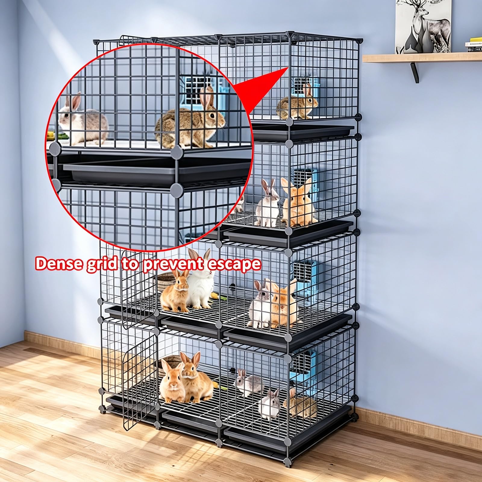 Jaula para Conejos Interior 4 Niveles, Recinto Metálico para Pequeños Animales
