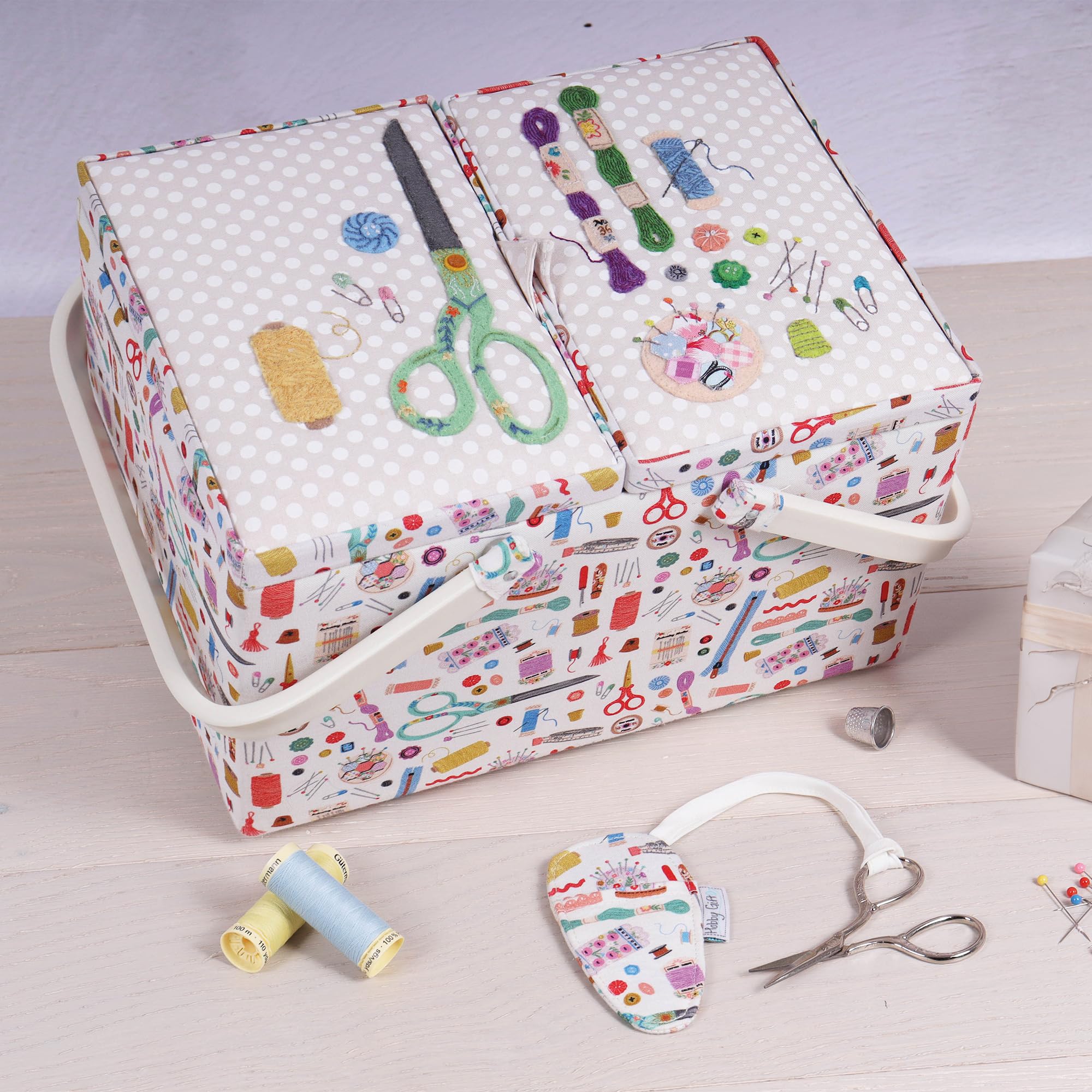 Hobby Gift Grande boîte de rangement pour l’artisanat de couture à double couvercle, appliqué, brodé, Haby Notions