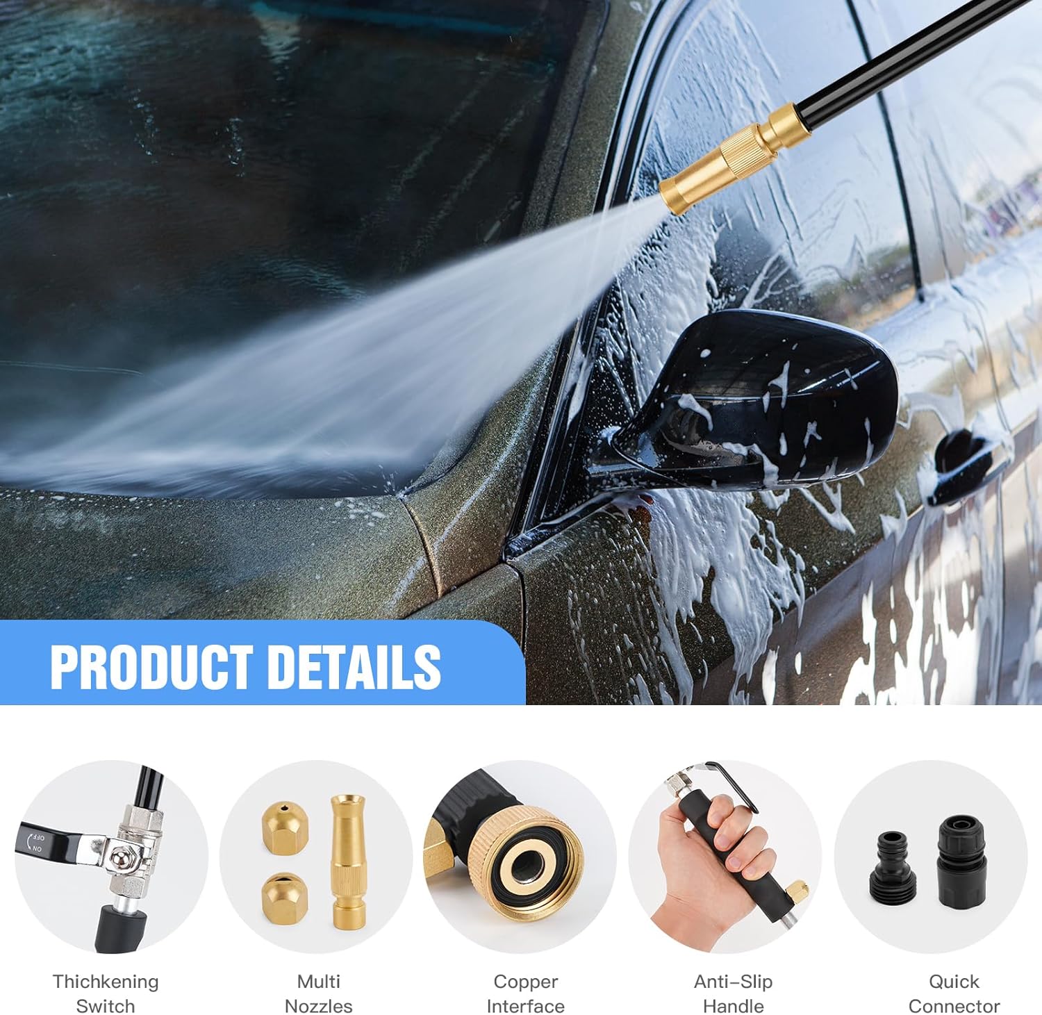 High Pressure Washer Wand,Hydro Jet Water Hose Nozzle,Heavy Duty High Power Water Wand - Pressure Washer Gun Attachment - Garden Hose Jet Nozzle for Gutter Patio Car Pet Window Glass