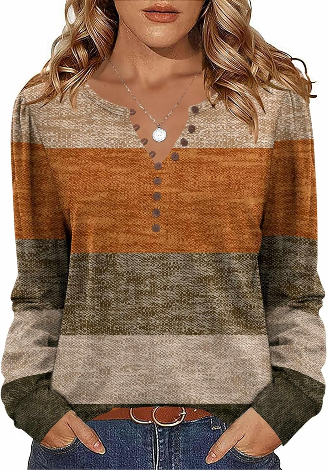 Zeagoo Fall Tops for Women Long Sleeve Button Up Shirts Floral Tunics V Neck Pullover Blouse