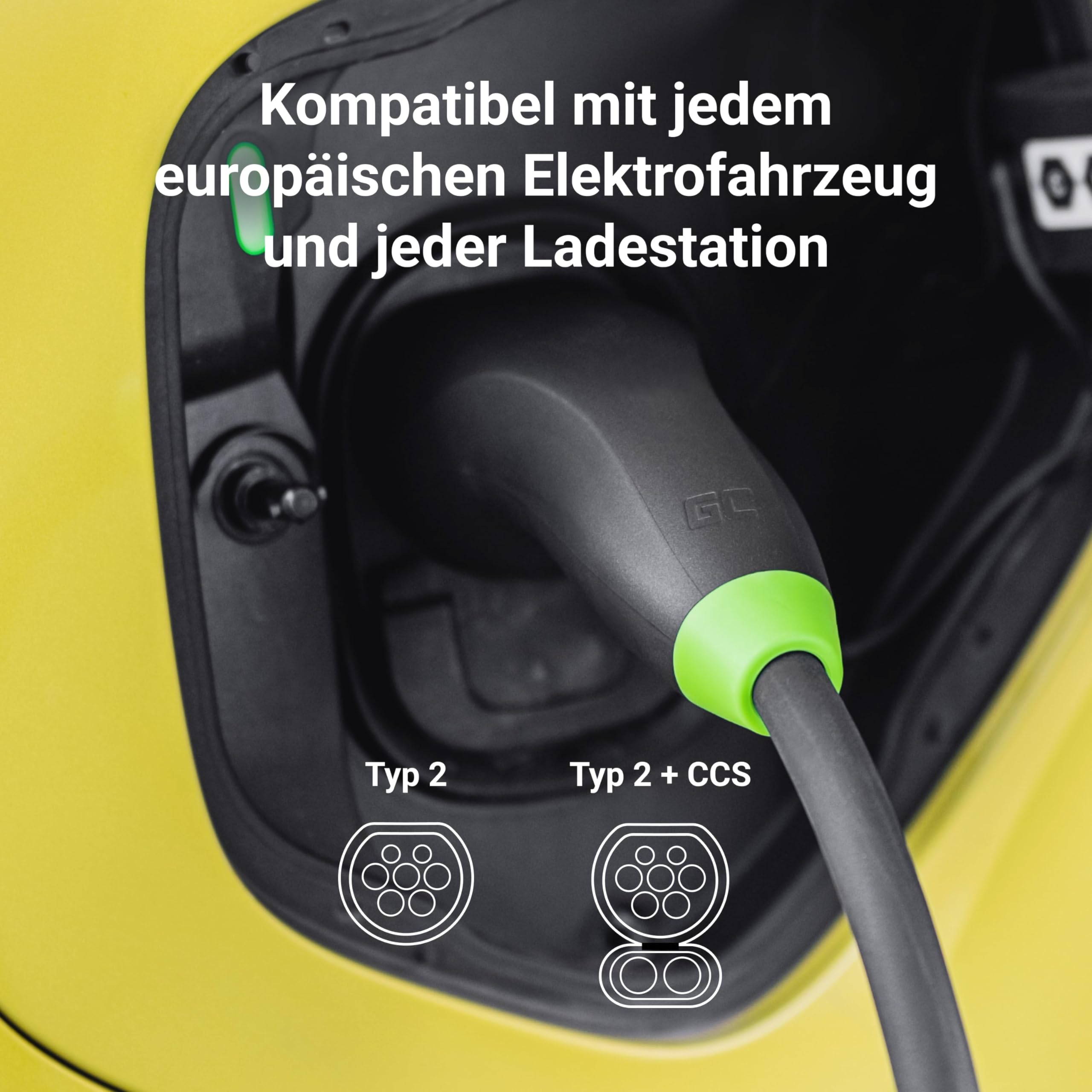 Green Cell GC Snap Typ 2 Ladekabel 11kW 5m 16A für EV Elektroautos Typ 2 auf Typ 2 3-Phasig TÜV Kompatibel mit Model Y 3 S X, ID.3, ID.4, Q4 e-tron, i4, iX1, 500e, Enyaq, EV6, EQA inkl Premium Koffer - 2