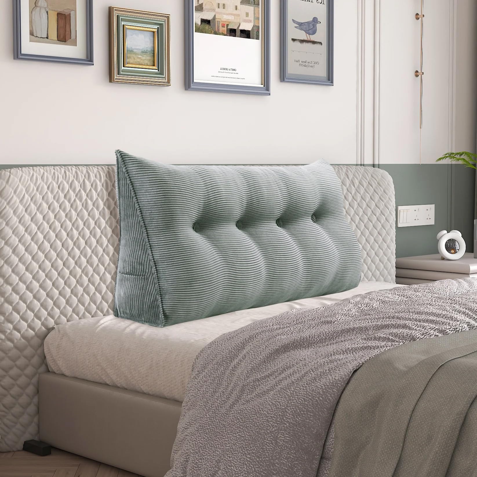 Lesekissen aus Cord für Bett und Sofa, Ergonomisches Rückenkissen, Stützkissen mit Rückenstütze, Grau 140 x 50 x 25 cm
