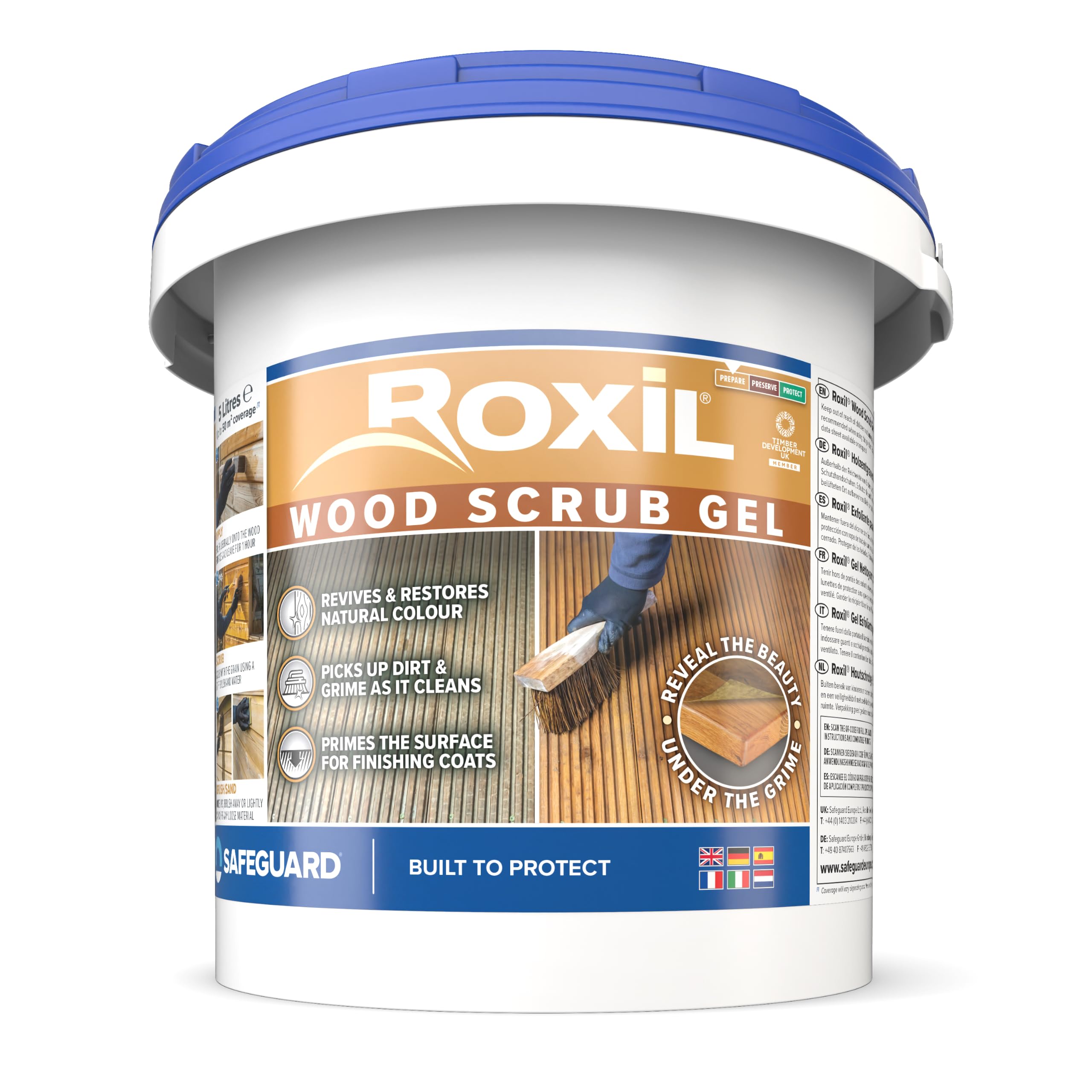 Roxil Gel Nettoyant Dégriseur pour Bois 5L - Acide Oxalique pour Meubles d'Extérieur & Terrasses - Restaure Couleur & Grain du Bois