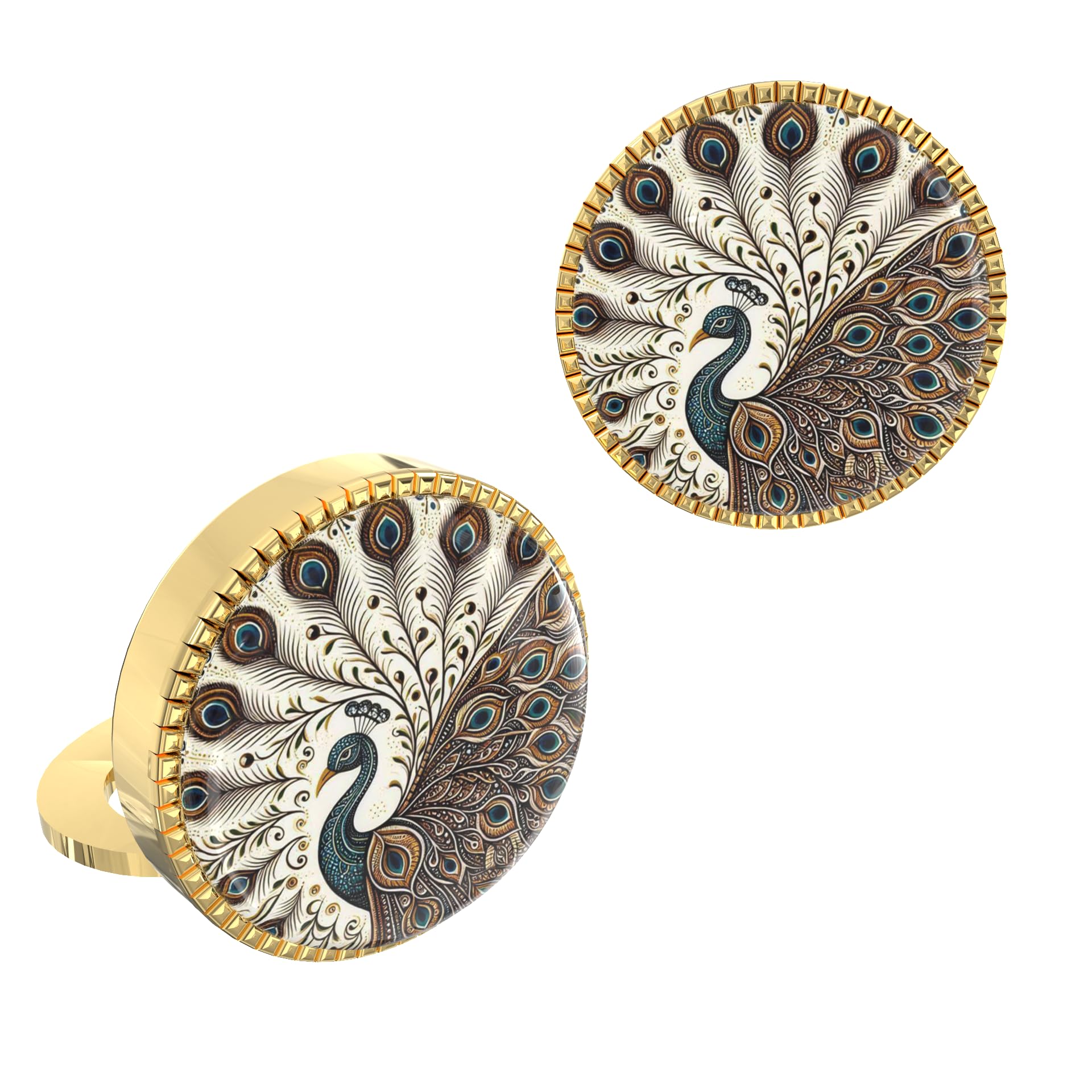 the smart buttons 18K Yellow Gold Colour Plated Regal Peacock Button Cover Cufflinks for Men – Multicolour Snap-on Shirt Accessory – Elegant Gift for Weddings, Celebrations & Festival Wear-picture-38