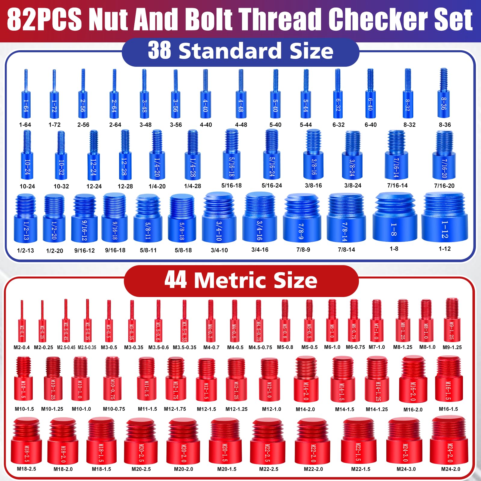Thread Checker Kit - 82Pcs Nut & Bolt Gauges -2