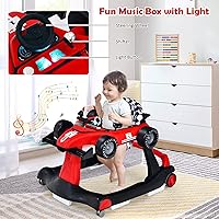 Vista 2 de HOMGX - Andador de bebé con ruedas, caminador convertible para bebé y modo de coche de carreras, centro de actividades infantiles con caja de Rojo