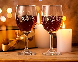 AICA Personalized Name Red/White Wine Couple Glasses - Gift Box Packaging, 230ml, Set of 2 | Wedding Anniversary Marriage ...