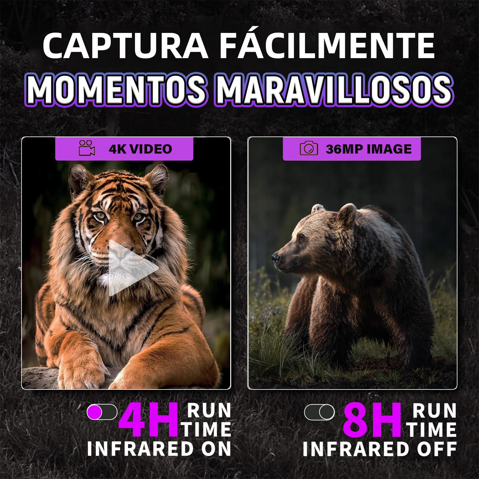 NVS-20 4K 36MP Monocular Vision Nocturna para Adultos, Zoom 6X Visor Nocturno con IR 850nm 7 Niveles, Pantalla de 1,54", Batería 18650 Extraíble, Tarjeta 32GB, para Exteriores, Camping