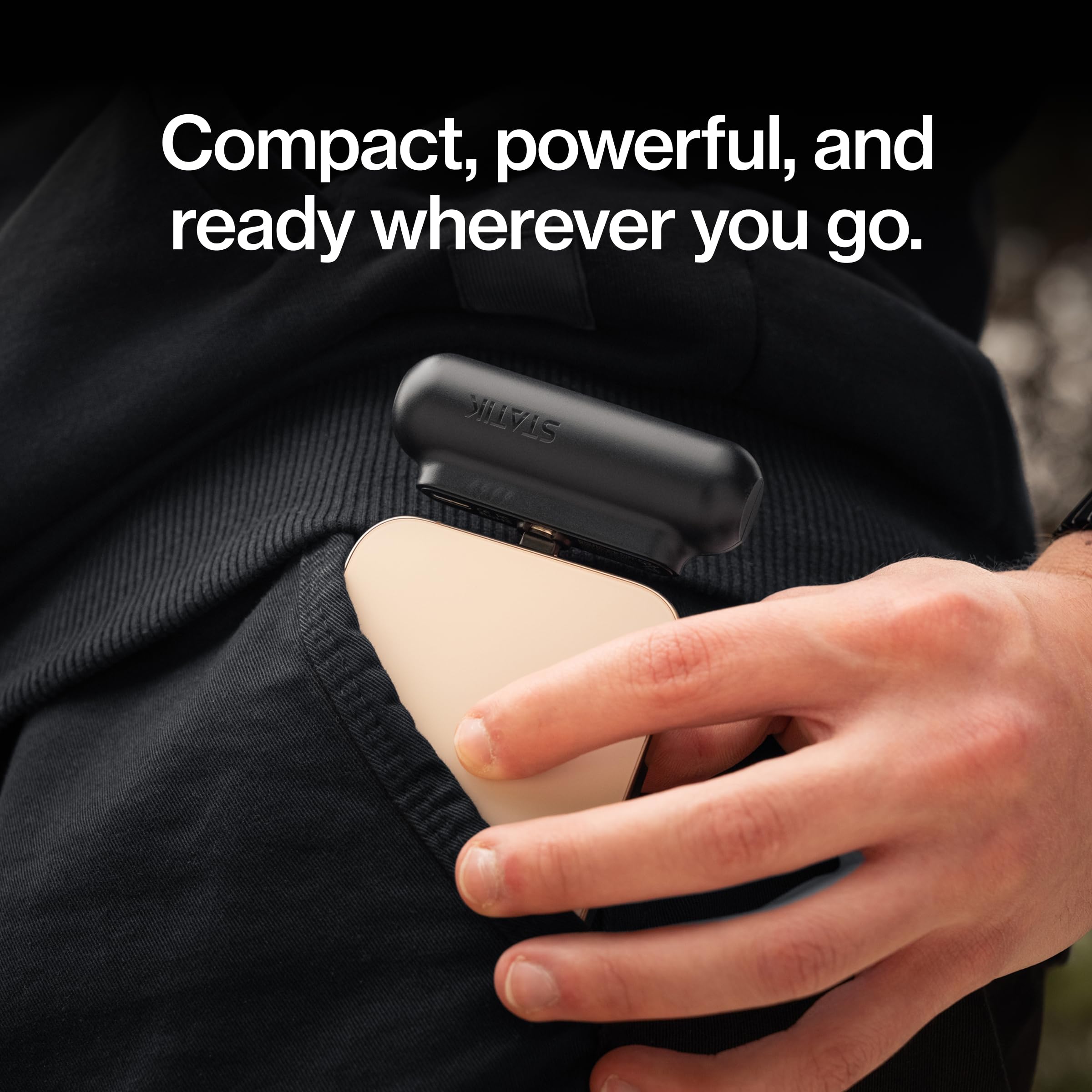 Statik Snap-N-Charge Mini Powerbank Cargador Portátil para Todos los Dispositivos Adaptador Magnético 3 en 1 (USB-C, Micro USB, iProduct) Compacto 3200mAh 10W Negro Paquete de 5