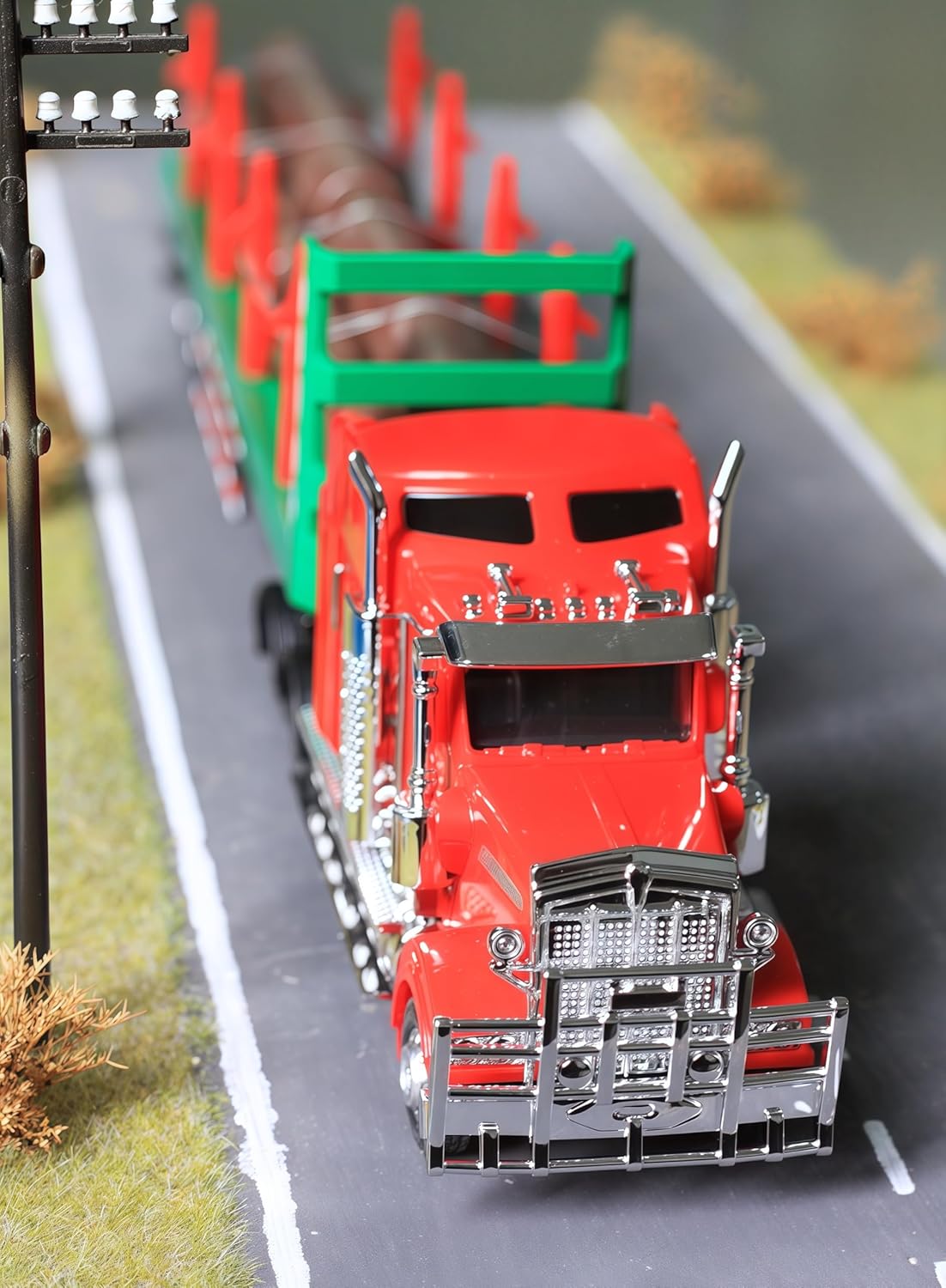 Gemini&Genius Timber Truck Toys for Kids, Heavy Duty Alloy Truck Timber Construction Vehicle, 1:50 Scale Diecast Trailer, Transport Vehicles Toys for Kids