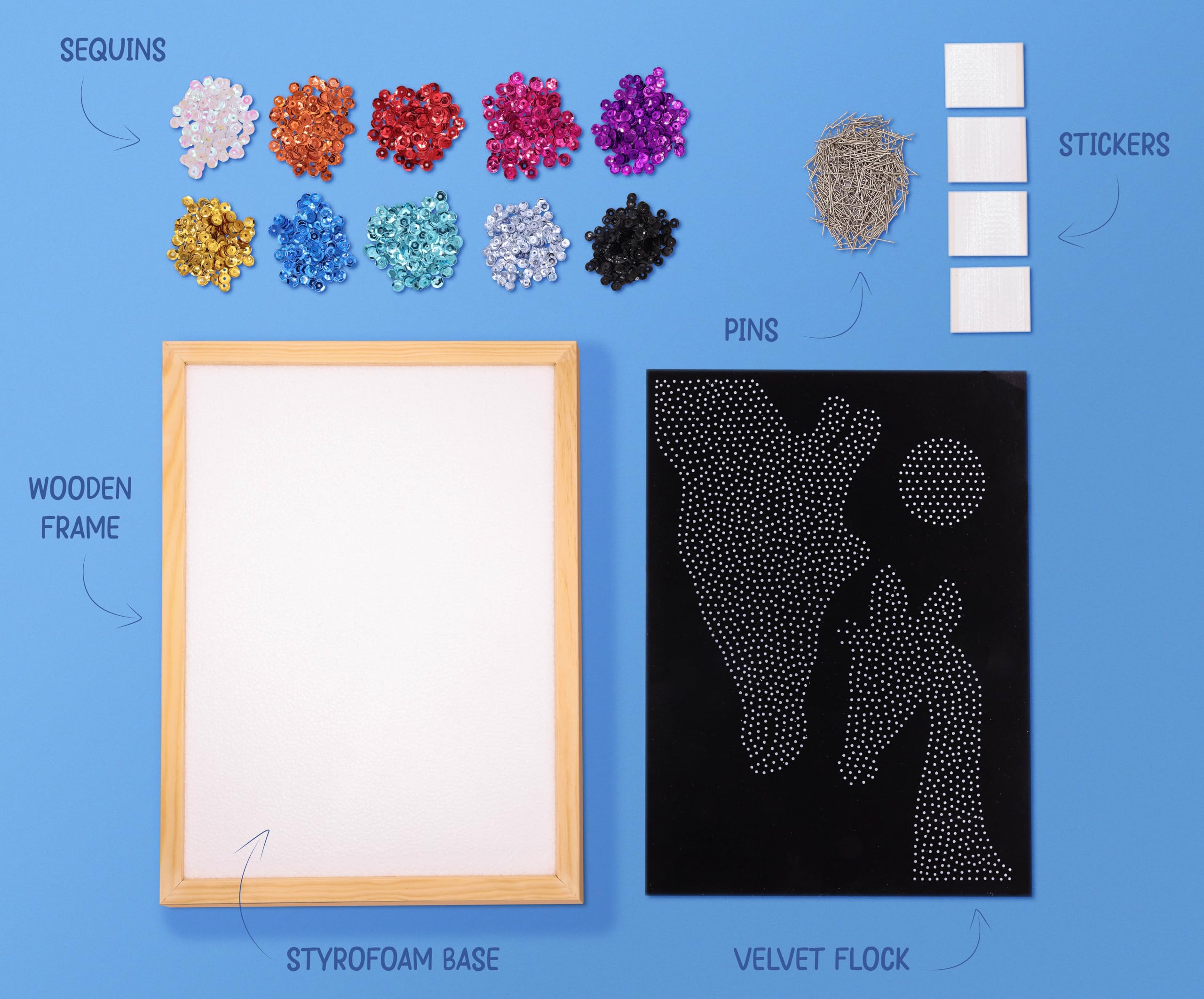 Kitfix, Sequin Art Giraffe & Calf with Wooden Frame, 27 x 36 cm, Sequin Art Blue Premium, Sequin Picture - Image 2