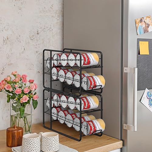 Miniatura 10 de MOOACE Paquete de 4 dispensadores de latas, organizador apilable de almacenamiento de latas para alimentos enlatados, gabinete de cocina, despensa,