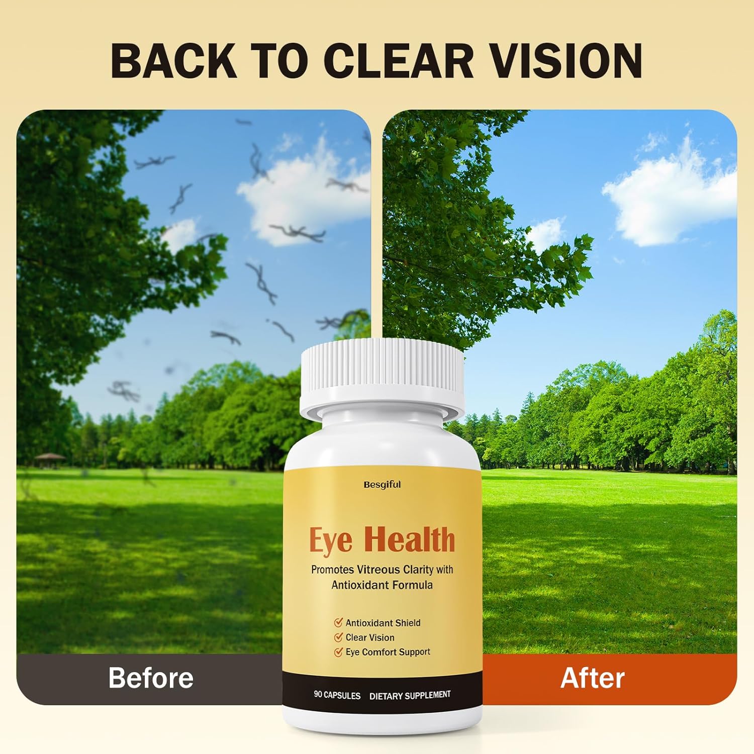Eye Supplement for Vitreous Health, Promotes Clear Vision, Improves Eye Strain & Dryness, Reduces Squiggly Lines, Eye Degeneration, Clear Eye Support, 90 Vegan Capsules