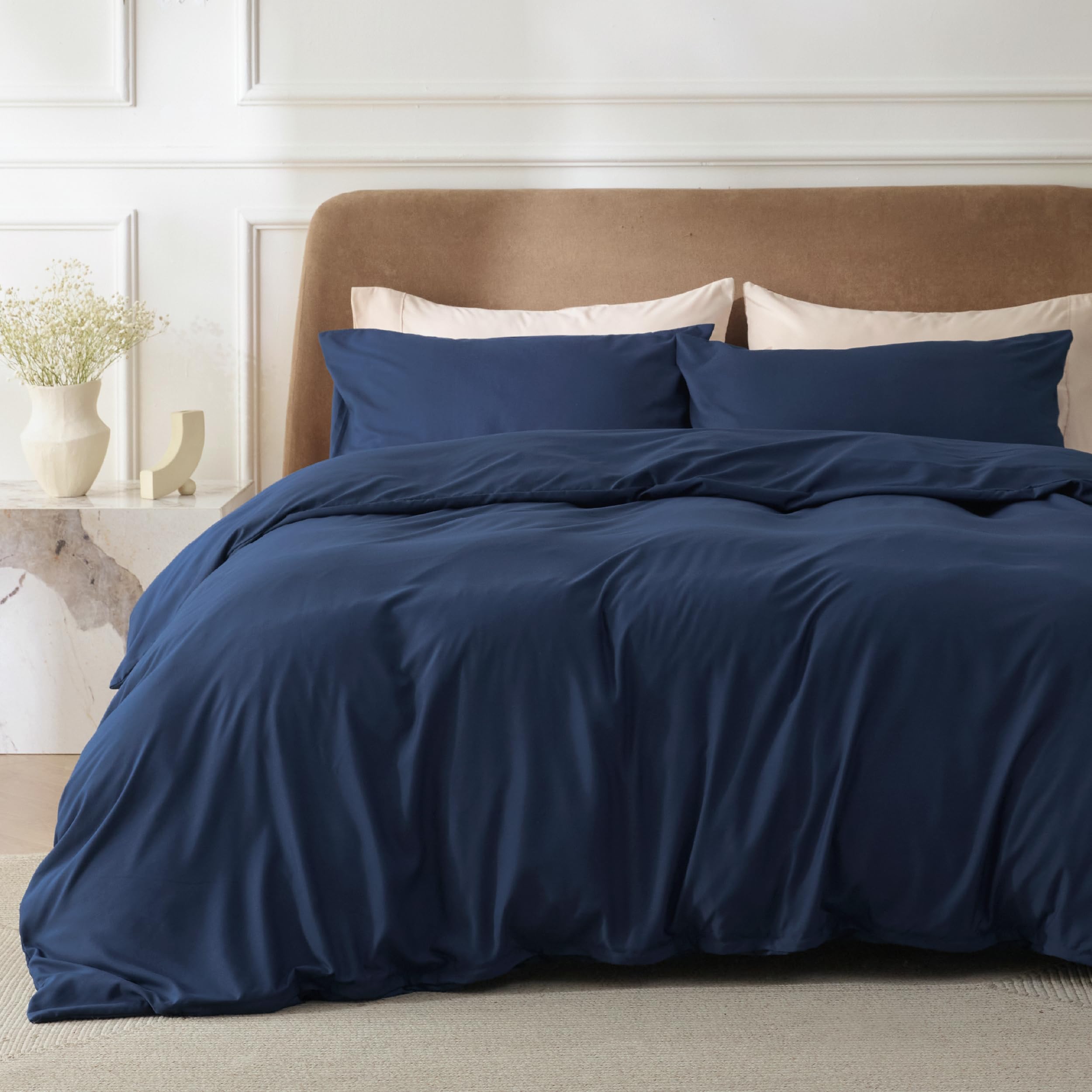 Bedsure King Size Bedding Set - Kingsize Brushed Microfiber Duvet Cover Set with Zipper Closure, Bed Quilt Cover with 2 Pillowcases, Navy