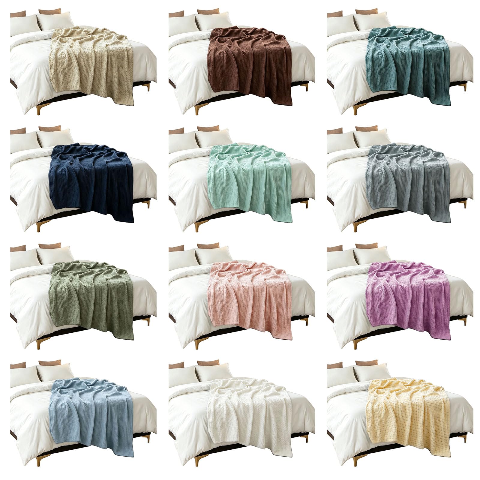 Manta de Gasa de algodón Manta Transpirable y portátil Mantas envolventes de algodón Lavable a máquina y Duradera para Viajes, campamentos o Funda de Cama