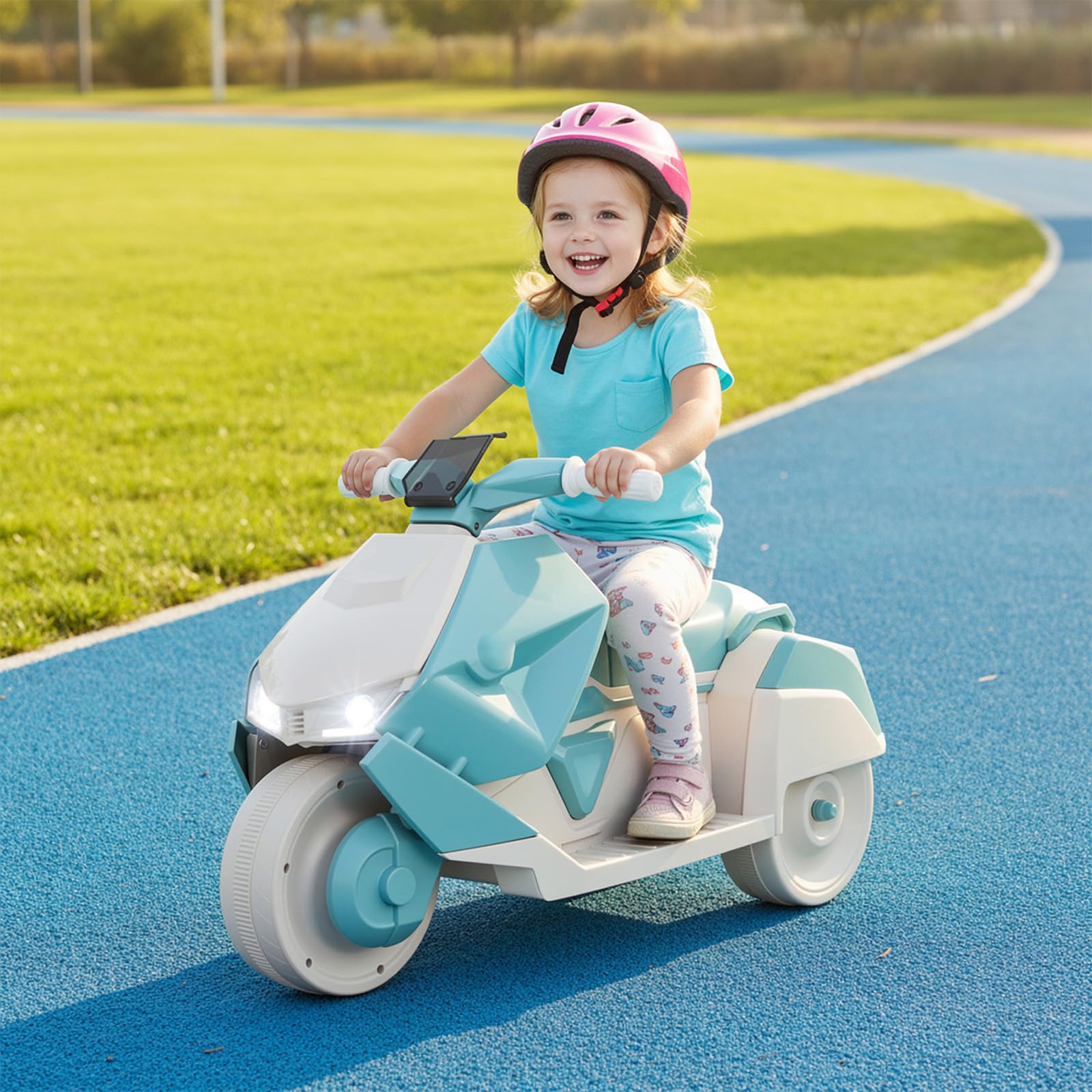 MAMIZO Moto électrique Enfant, Tricycle électrique à Double Moteur, 92 x 42 x 56 cm, avec Musique, pédales, Phare, Port USB, 3 km/h, Max 30 kg, pour Enfants 3-6 Ans, Vert | 92x42x56 cm, avec musique, pédales, phare, Fonction marche avant/arrière, 3 km/h,