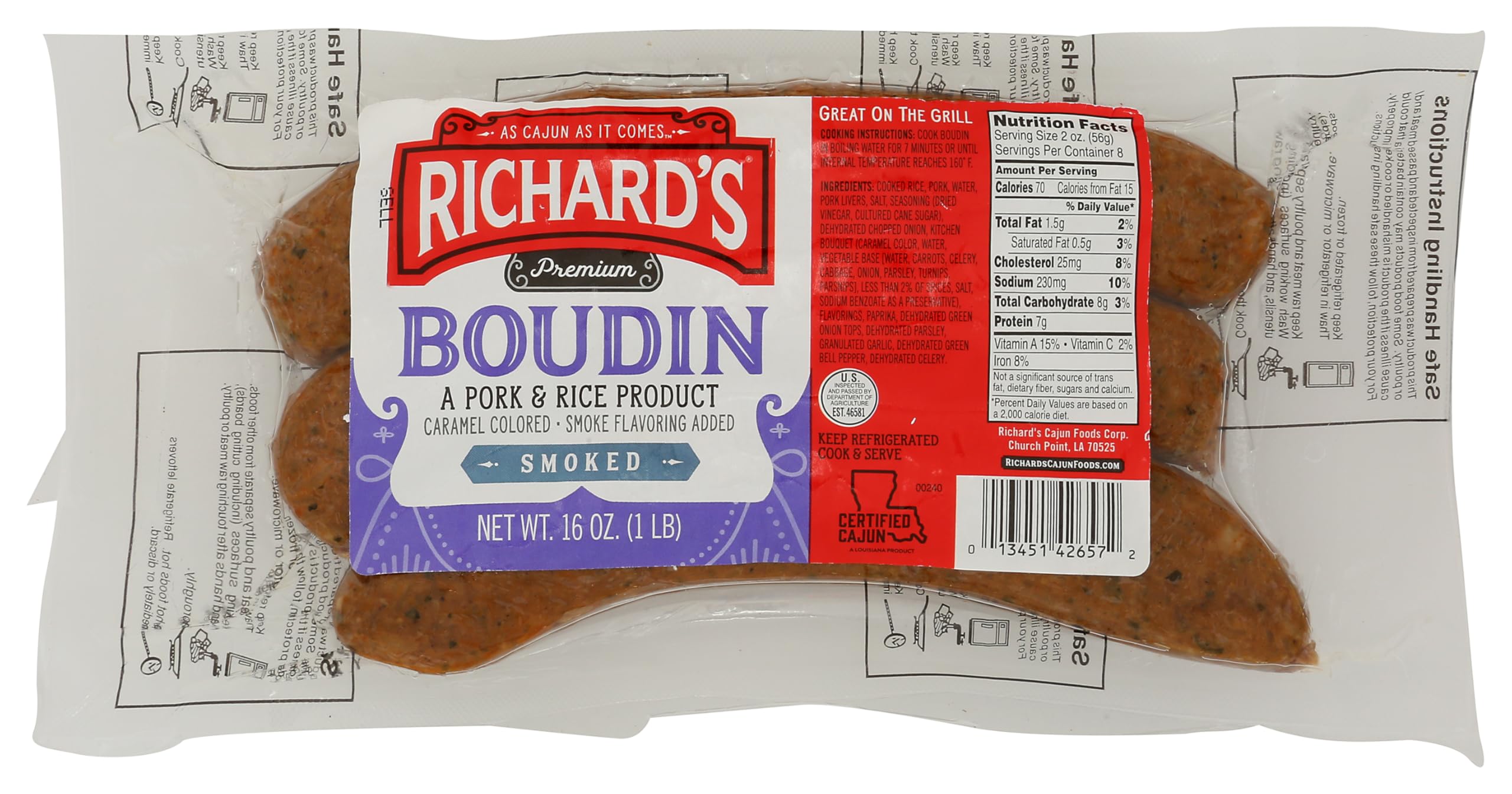 Richard's Smoked Boudin Sausage 16oz (1 Pack)