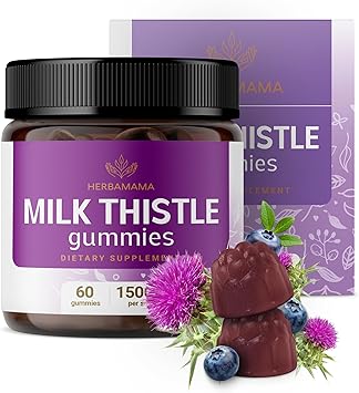 HERBAMAMA Milk Thistle Supplement 1500mg Milk Thistle Gummies for Liver Detox* & Anitoxidant Support Liver Support Supplement Vegan Liver Health* Gummies - 60 Count 30 Servings