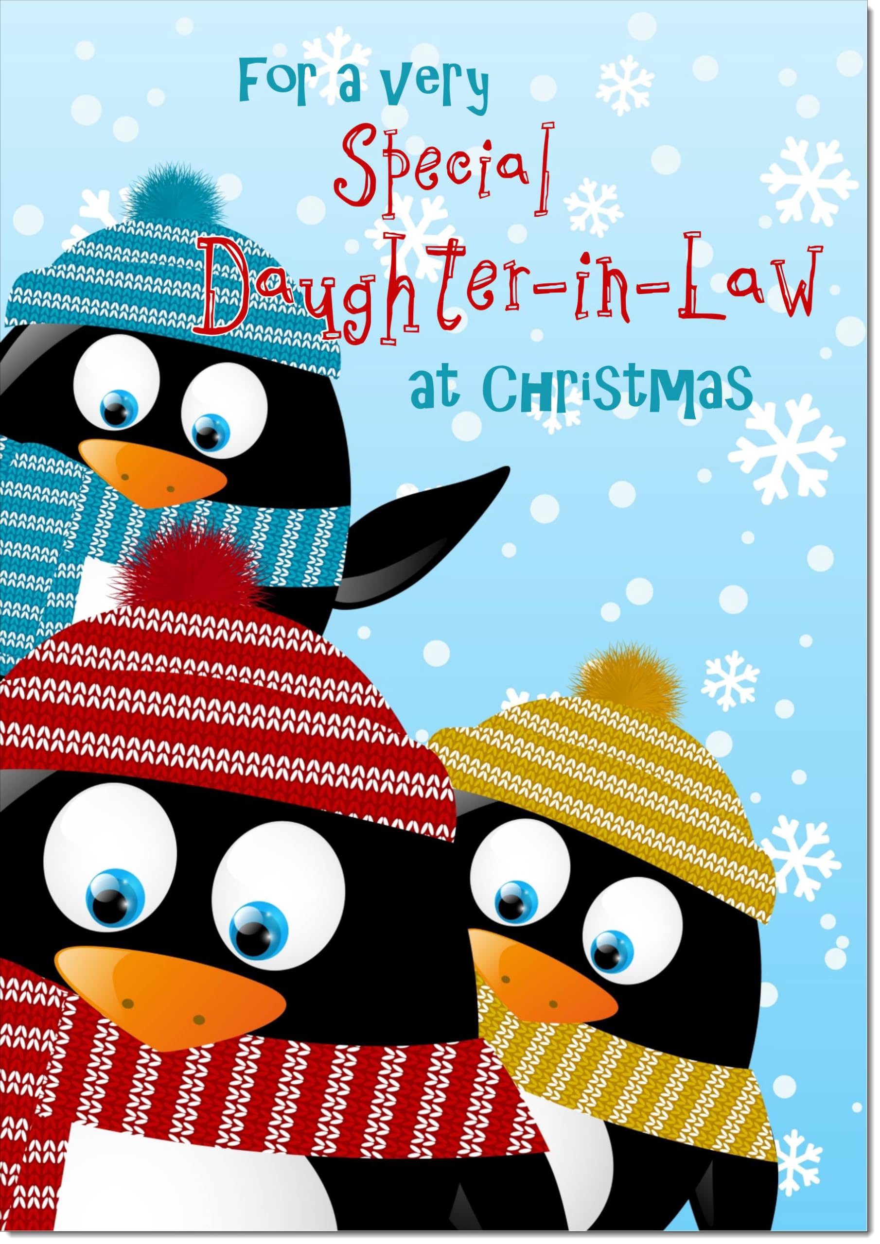 doodlecards Daughter in Law Christmas Card Three Penquins Large A4 Size Christmas Card for Daughter in Law with Plain Envelope — image 1