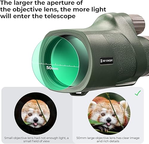 Miniatura 3 de K&F Concept Telescopio monocular de 12 x 50 con paño de limpieza, lente FMC y telescopios prisma BAK4 para adultos, monocular Sky Captain HD para