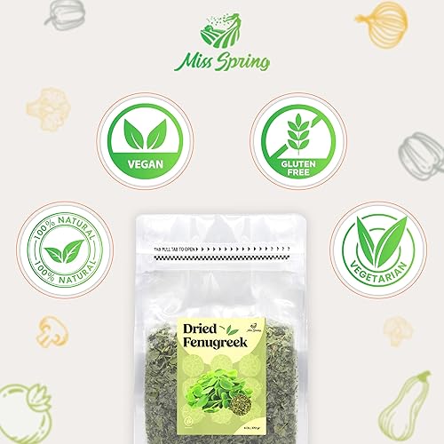 Miniatura 5 de Miss Spring Hojas secas de alholva  Producto de alta calidad, totalmente natural, secado al sol, sin gluten, sin OMG, Kasuri Methi, ideal para