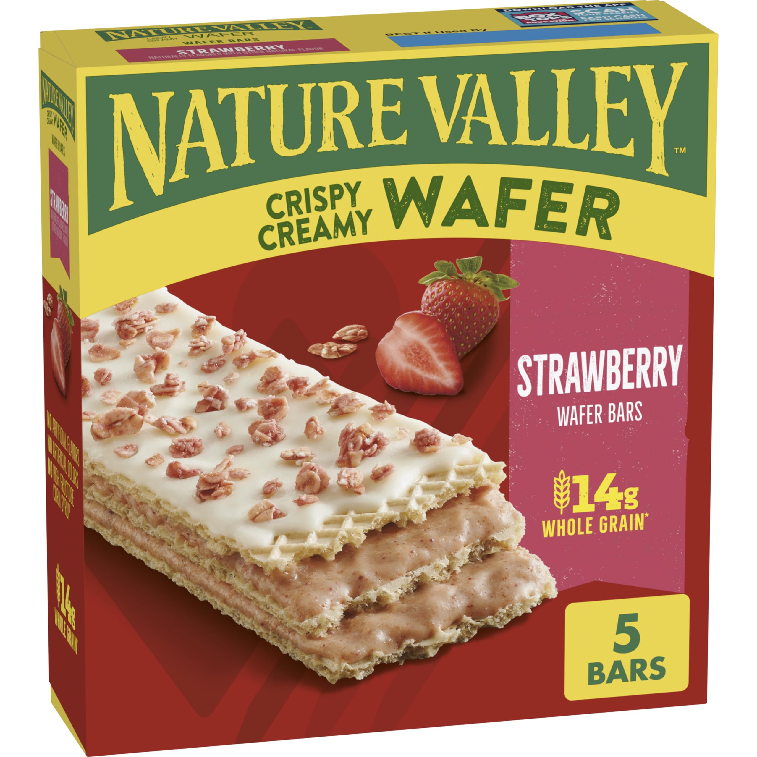 Nature Valley Strawberry Crispy Creamy Wafer Bars, Made With Whole Grain, 5 Bars, 6.5 oz Box