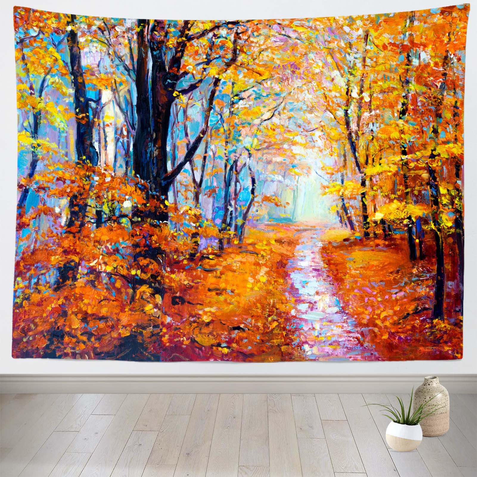 CORFOTO 80x60in Fabric Autumn Painting Tapestry Wall Hanging Fall Trees Tapestry Wall Hanging Nature Landscape Fall Picture for Wall Decor Bedroom
