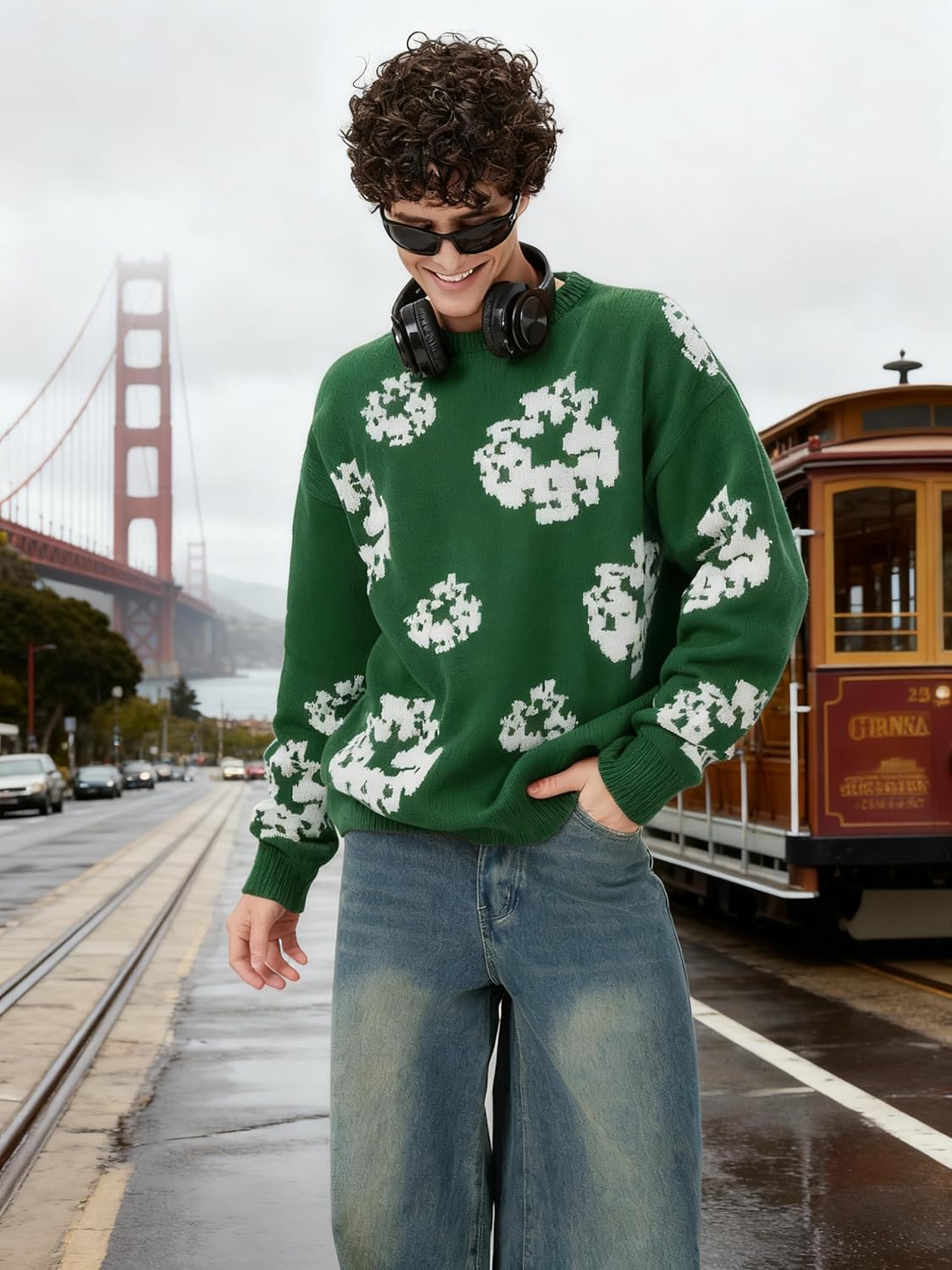 ZAFUL Oversized Mens Sweater Graphic Casual Crewneck Pullover for Y2K Vintage Streetwear Long Sleeve Aesthetic Knitwear - Image 3