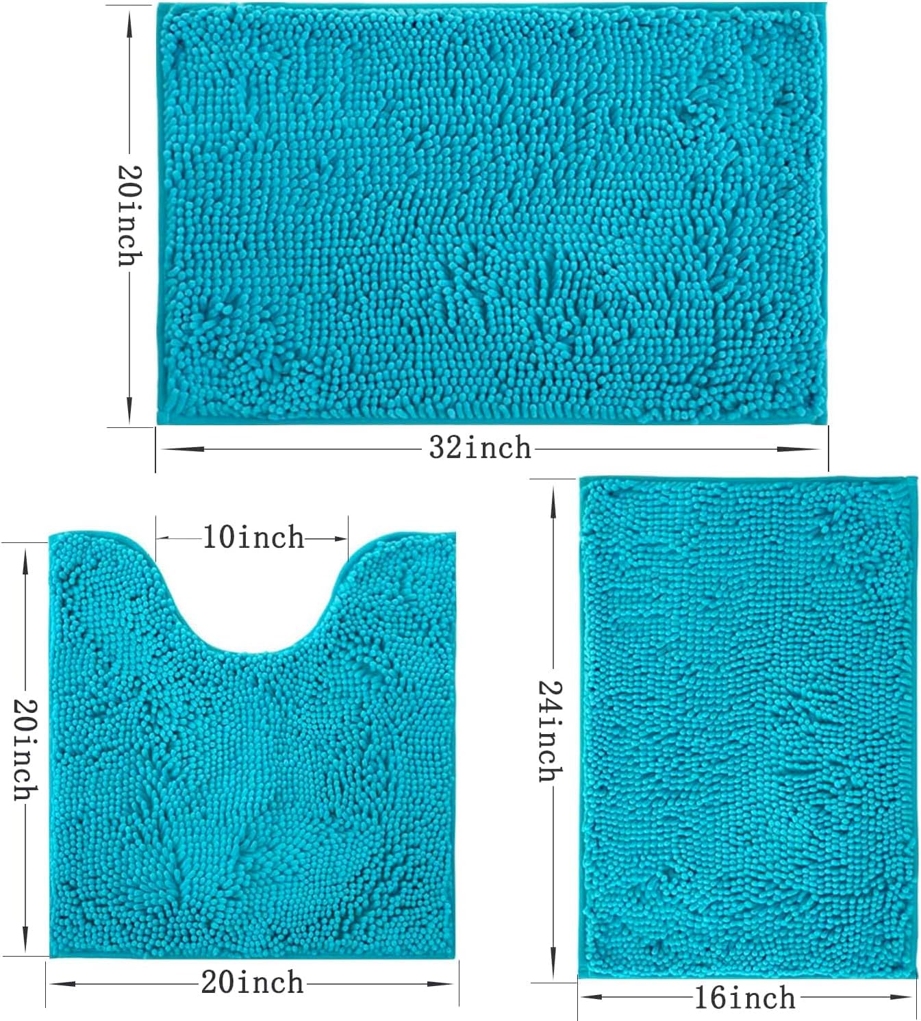 Bathroom Rugs Sets 3 Piece Non Slip,Bath Rugs with PVC Backing Bath Carpet,Bathroom Rug Washable,Absorbent,Plush Carpet Mats,Bath Mats for Bedroom, Kitchen,Tub,Home Decor (Turquoise) - Image 3