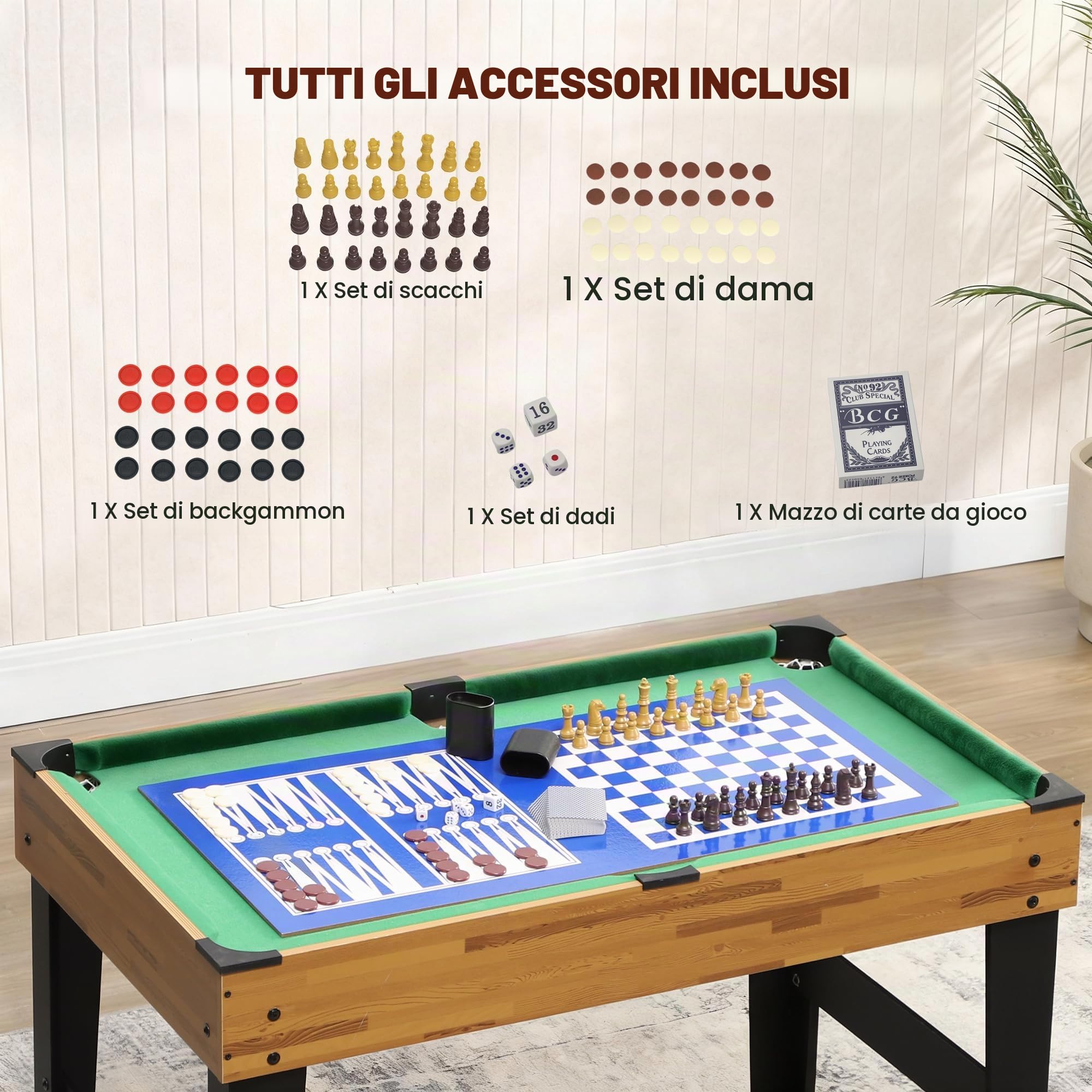 SPORTNOW Tavolo Multigioco 13 in 1 Multifunzione per Adulti Bambini | Tavolo da Gioco, Calcio Balilla, Biliardo, Ping Pong, Ice Hockey, Anelli, Scacchi, Backgammon, Dama, Bowling, Casa Scuola