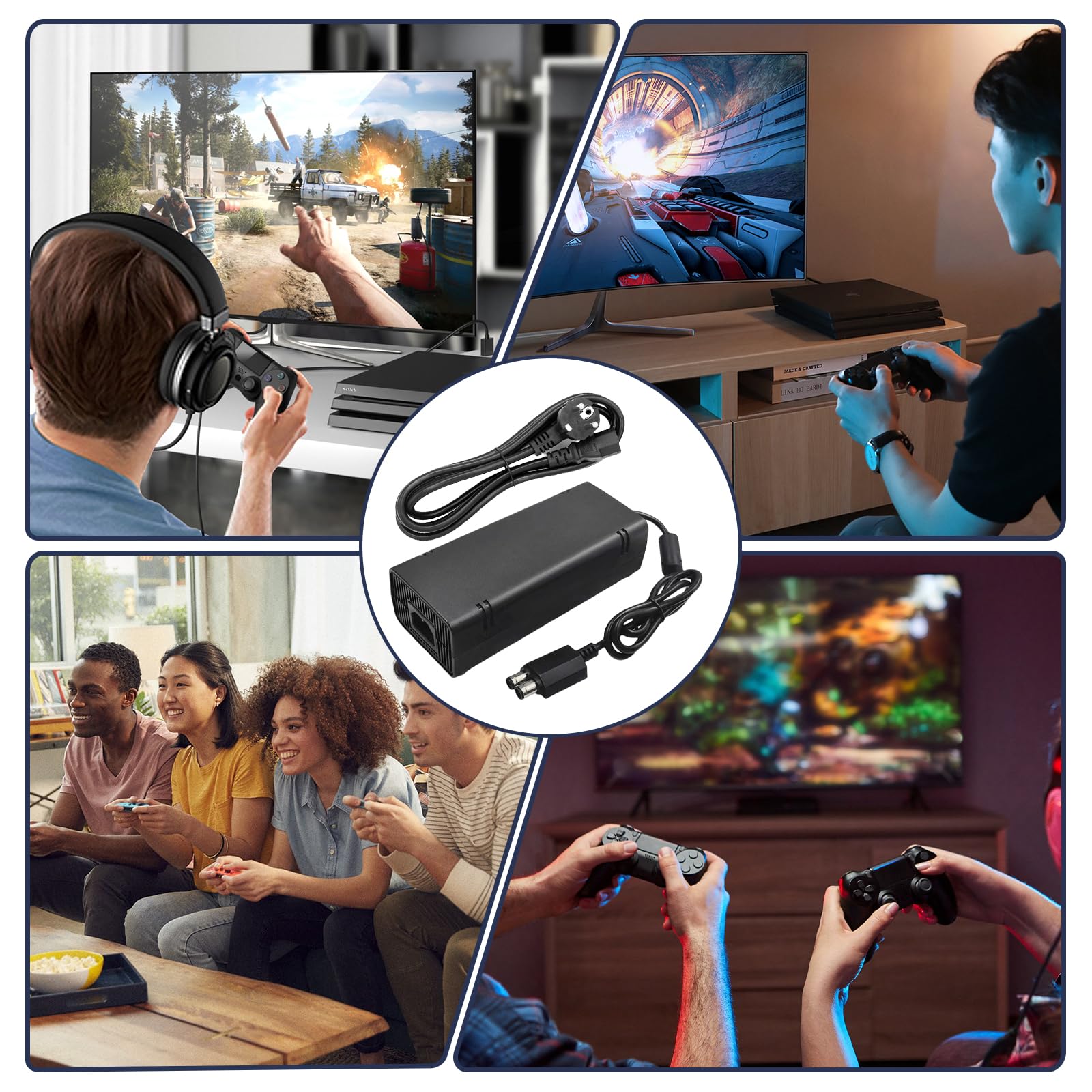 Cavo di alimentazione per Xbox 360 Slim: alimentatore da 135 W con cavo di alimentazione per Microsoft Xbox 360 Slim, alimentatore di rete, adattatore di alimentazione AC, indicatore LED AC