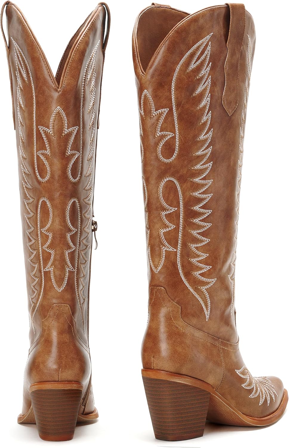 Cowboy Boots for Women Western Knee High Boots Retro Vintage Country Embroidery Pointed Toe Tall Long Cowgirl Boot