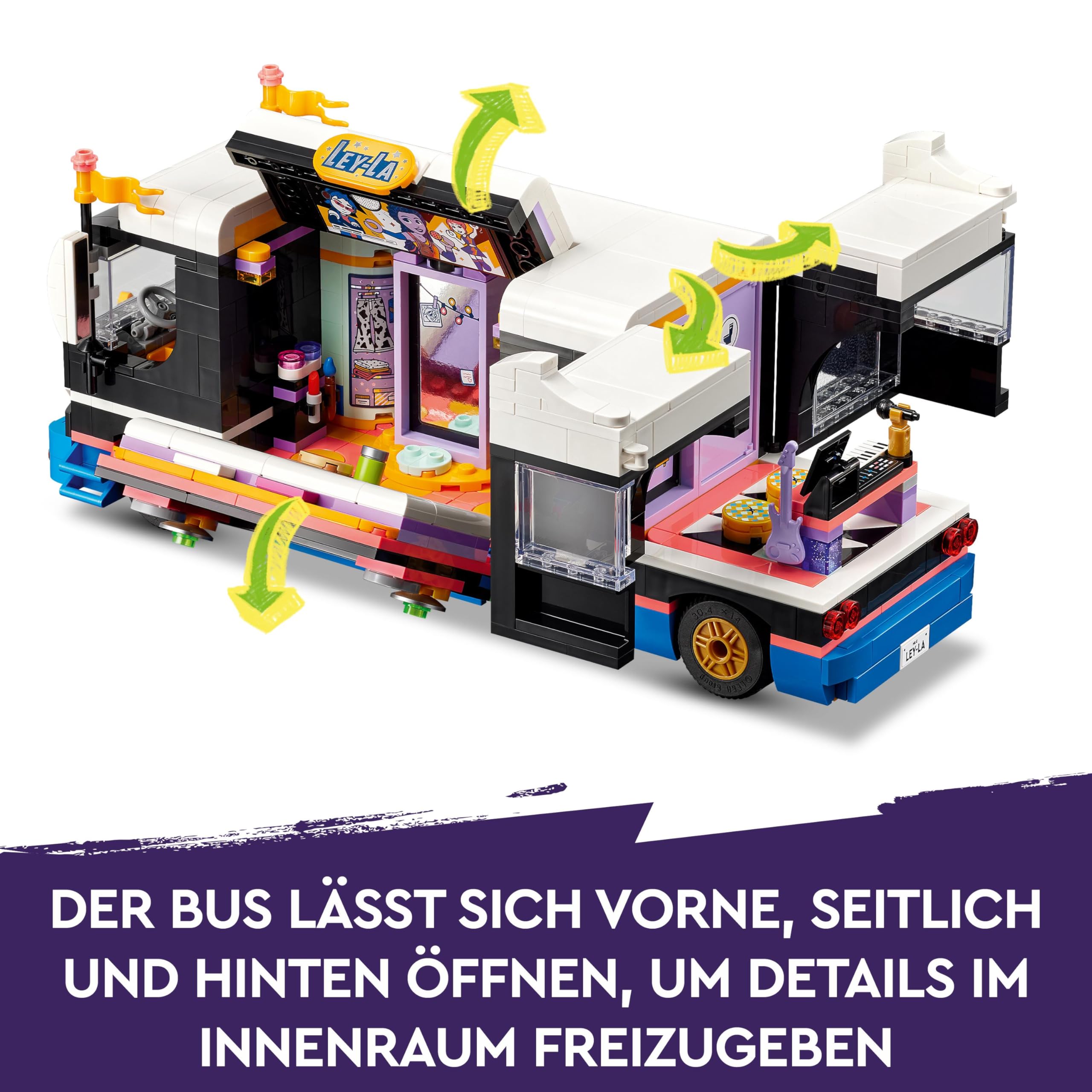 LEGO Friends Popstar-Tourbus, Musik-Set mit LKW-Spielzeug und 4 Figuren, fördert die sozial-emotionale Entwicklung, Geschenk zum Geburtstag für Mädchen und Jungen ab 8 Jahren 42619
