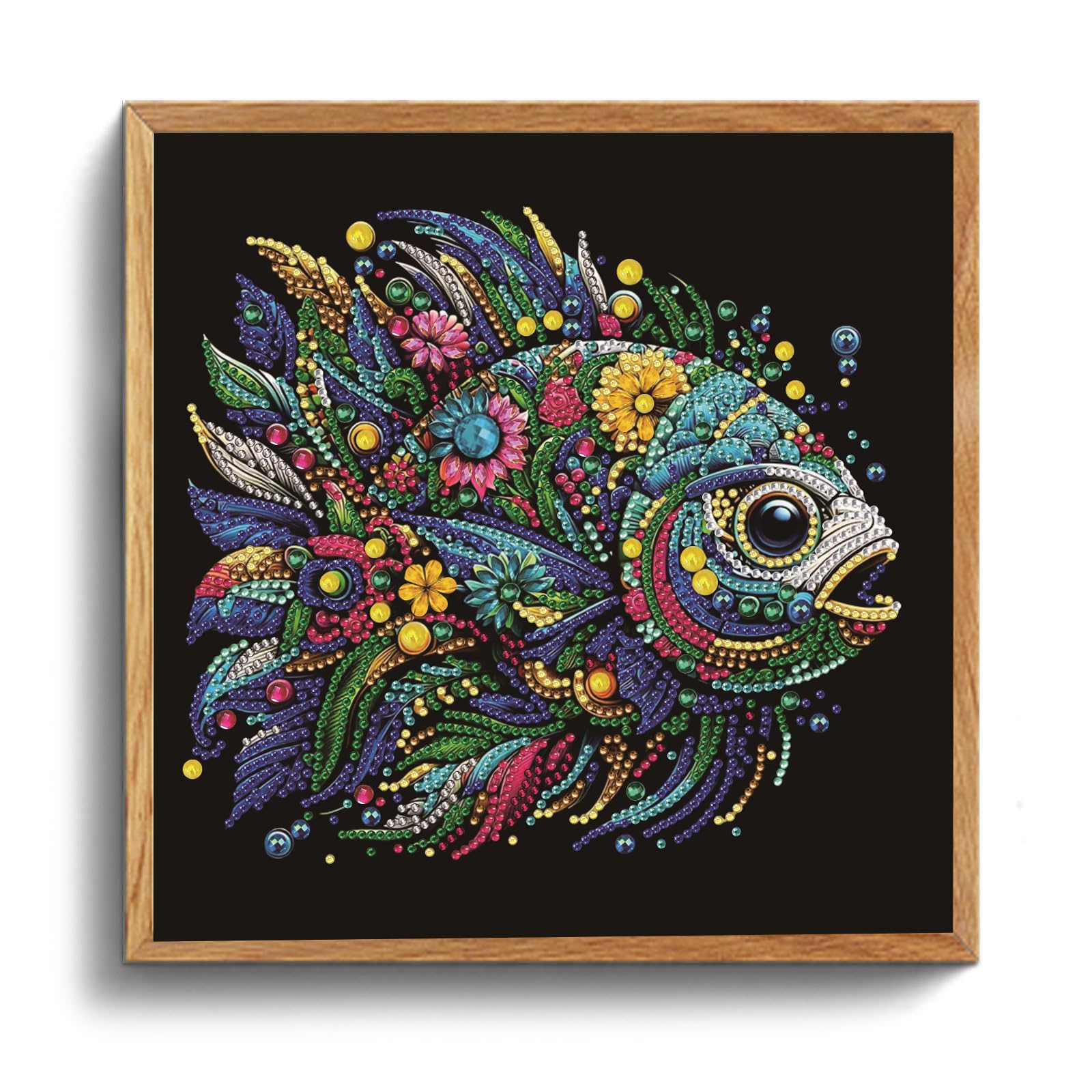 POETRYDRAW Colorful Floral Beaded Fish 5D DIY Diamond Art Kit for Adults & Beginners, 11.81x11.81inch Home Decor