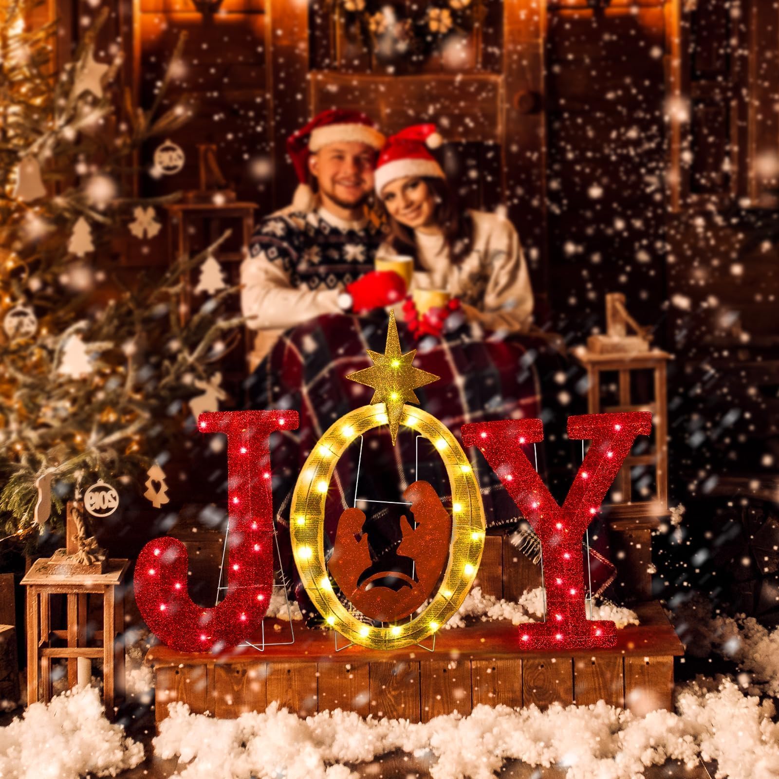 3 decorazioni natalizie da 80 cm per esterni con 80 luci a LED, cartello illuminato per presepe per Natale, esterni, interni, giardino, prato, decorazione per le vacanze