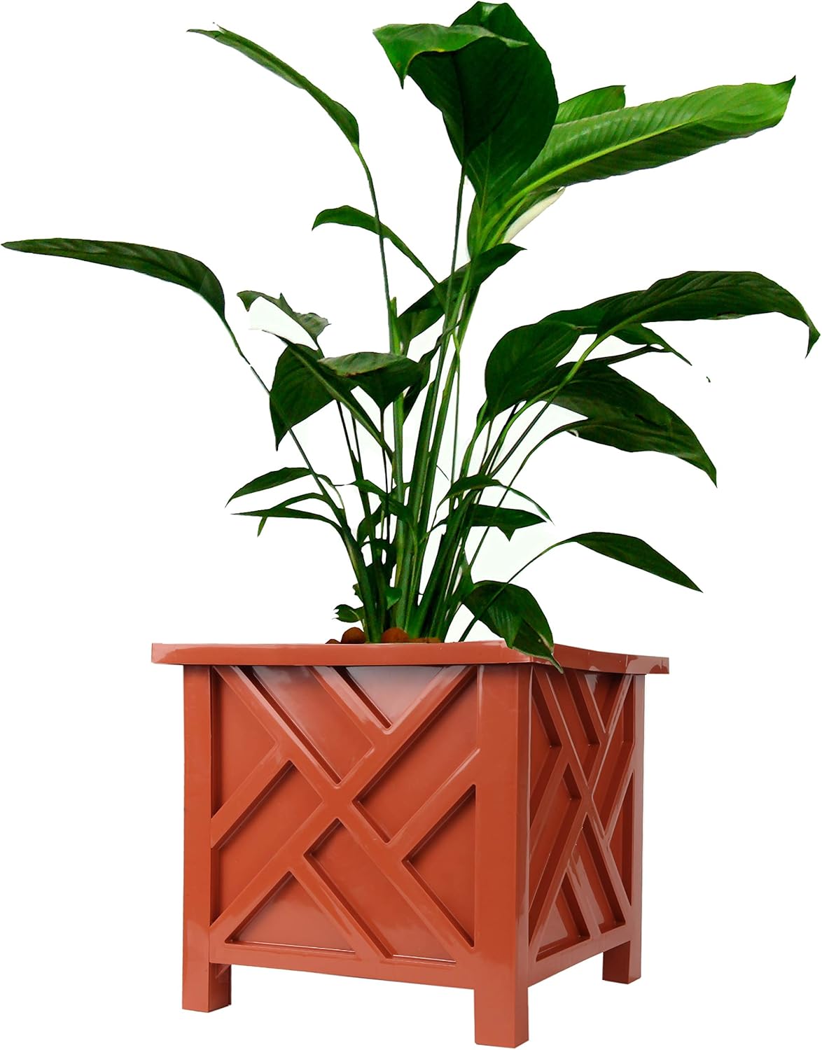 Miles Kimball Chippendale Planter Box, Brown – Plant Holder for Garden, Patio and Lawn – 14 ¾” sq. x 13 ¼ H Overall