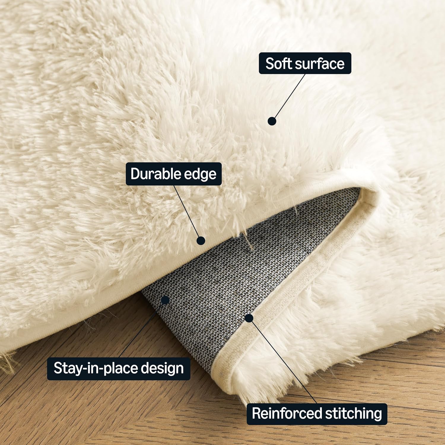 Amazon Basics Fluffy Washable Area Rug, Shaggy Carpet for Living Room, Bedroom, 5' W × 7' L, Beige