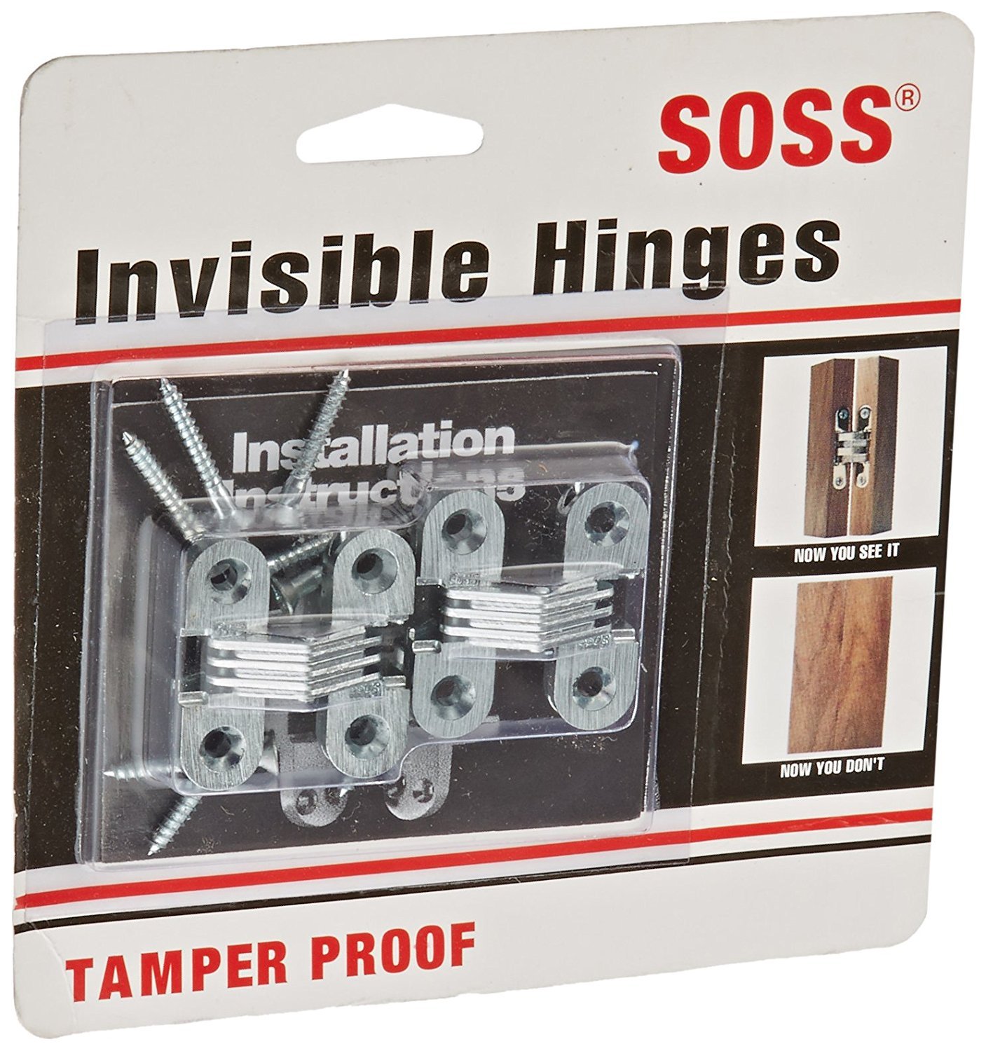 SOSS Door Hardware - 103CUS26D Mortise Mount Invisible Hinges with 4 Holes, Zinc, Satin Chrome Finish, 1-1/2" Leaf Height, 1/2" Leaf Width, 19/32" Leaf Thickness, 6 x 1" Screw Size (1 Pair)