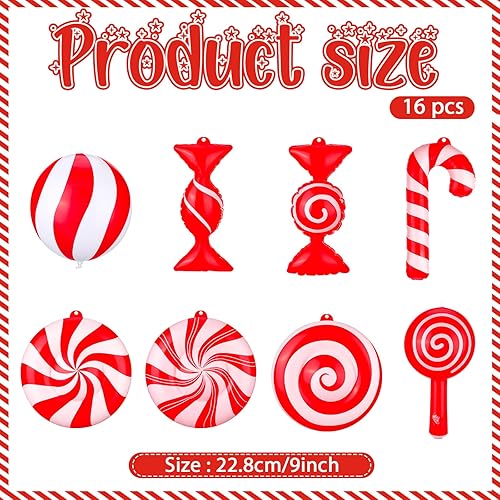 Miniatura 3 de Jetec 16 piezas de dulces inflables de Navidad de 9 pulgadas, decoración colgante de caramelo de bastón de caramelo, remolino, adorno inflable de