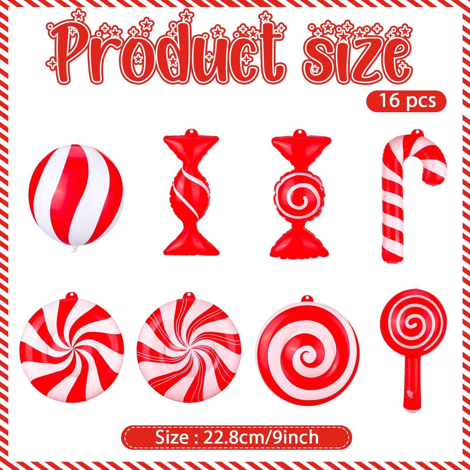 Jetec Lot de 16 décorations de Noël gonflables Rouges et Blanches de 22,9 cm à Suspendre en PVC pour Sapin de Noël, Cour, Porche