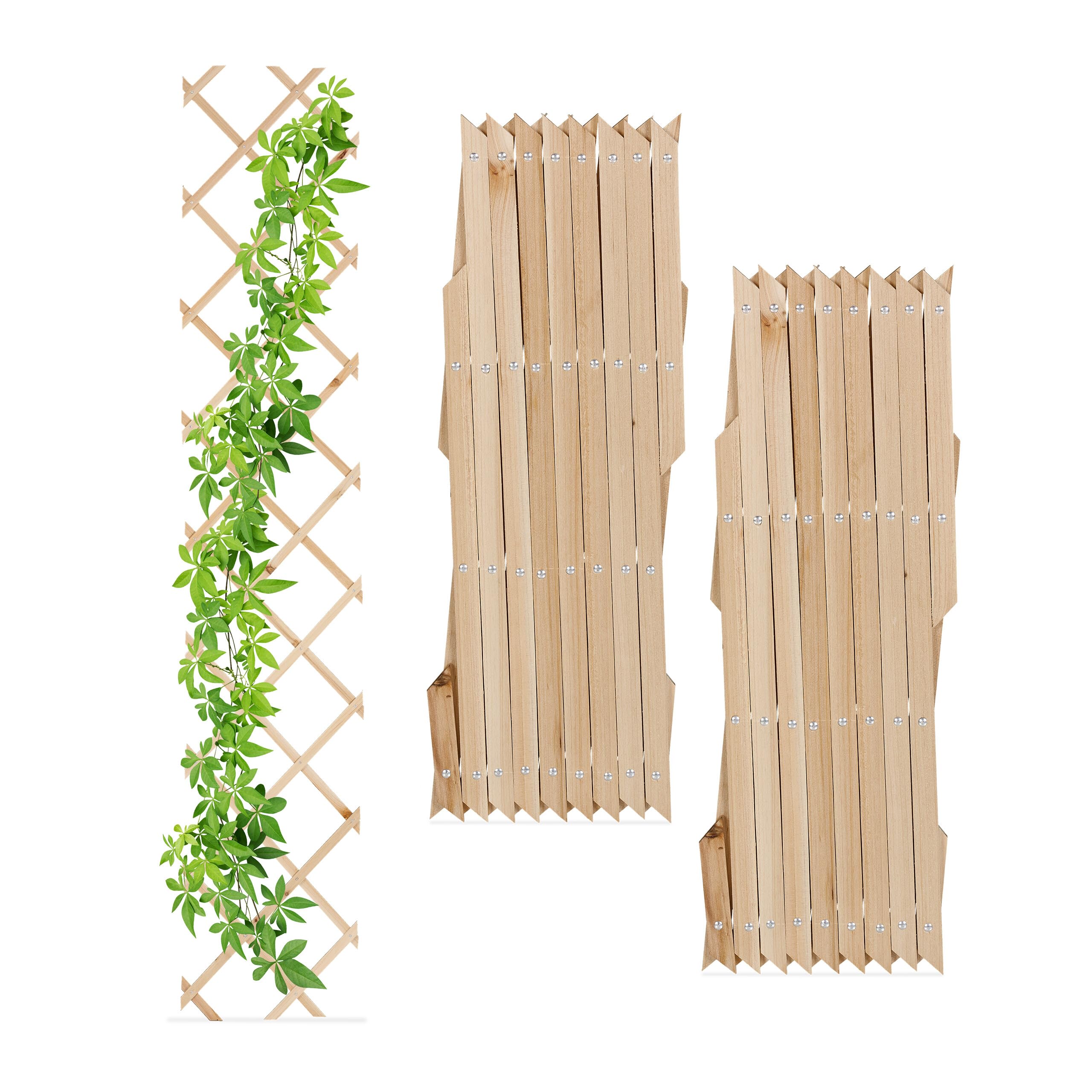 Relaxdays 3x Garden Trellis, Climbing Plants Support, Balcony & Terrace, Extendable Wooden Wall Frame, 180x30cm, Natural